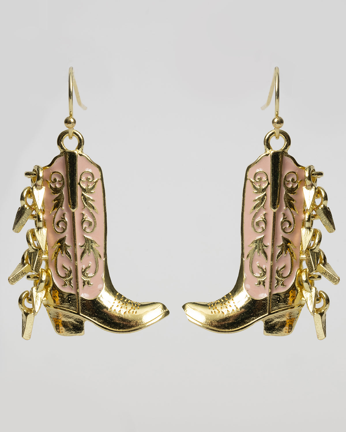 Gold and Pink Fringe Cowboy Boot Earrings Coastal Cowgirl