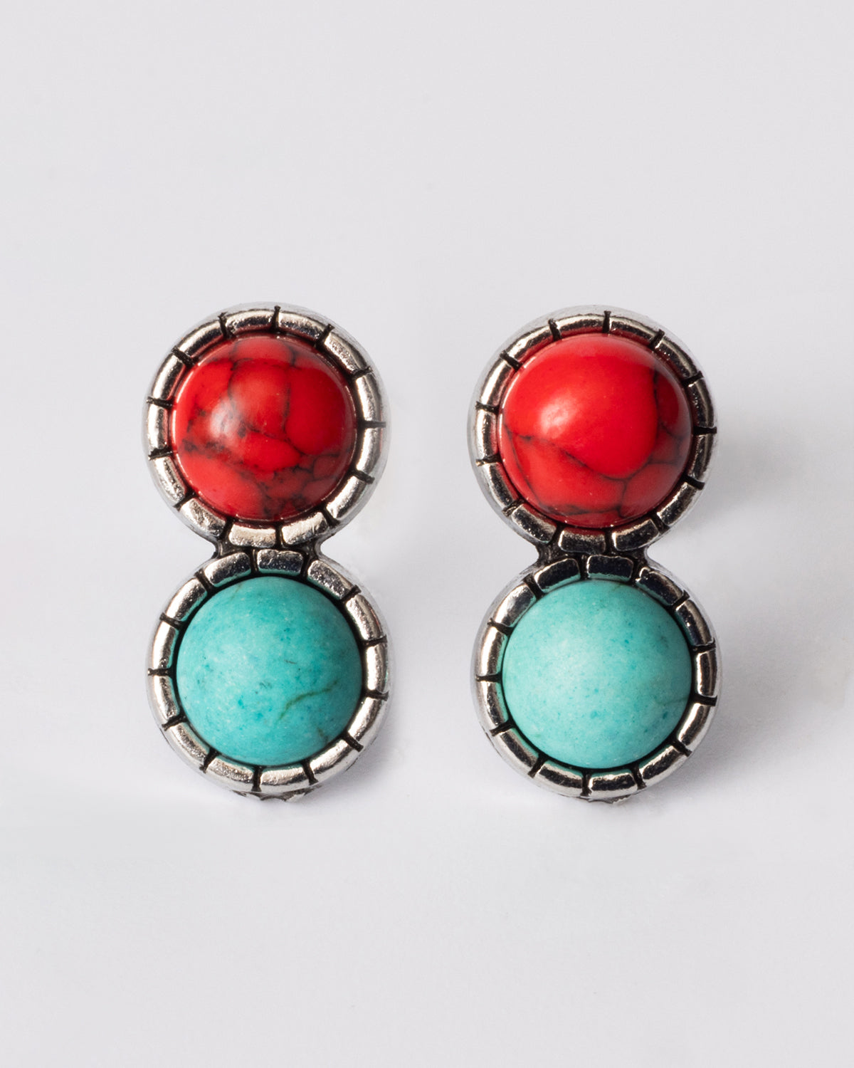 Red and factory Turquoise Coral Necklace and Turquoise earrings