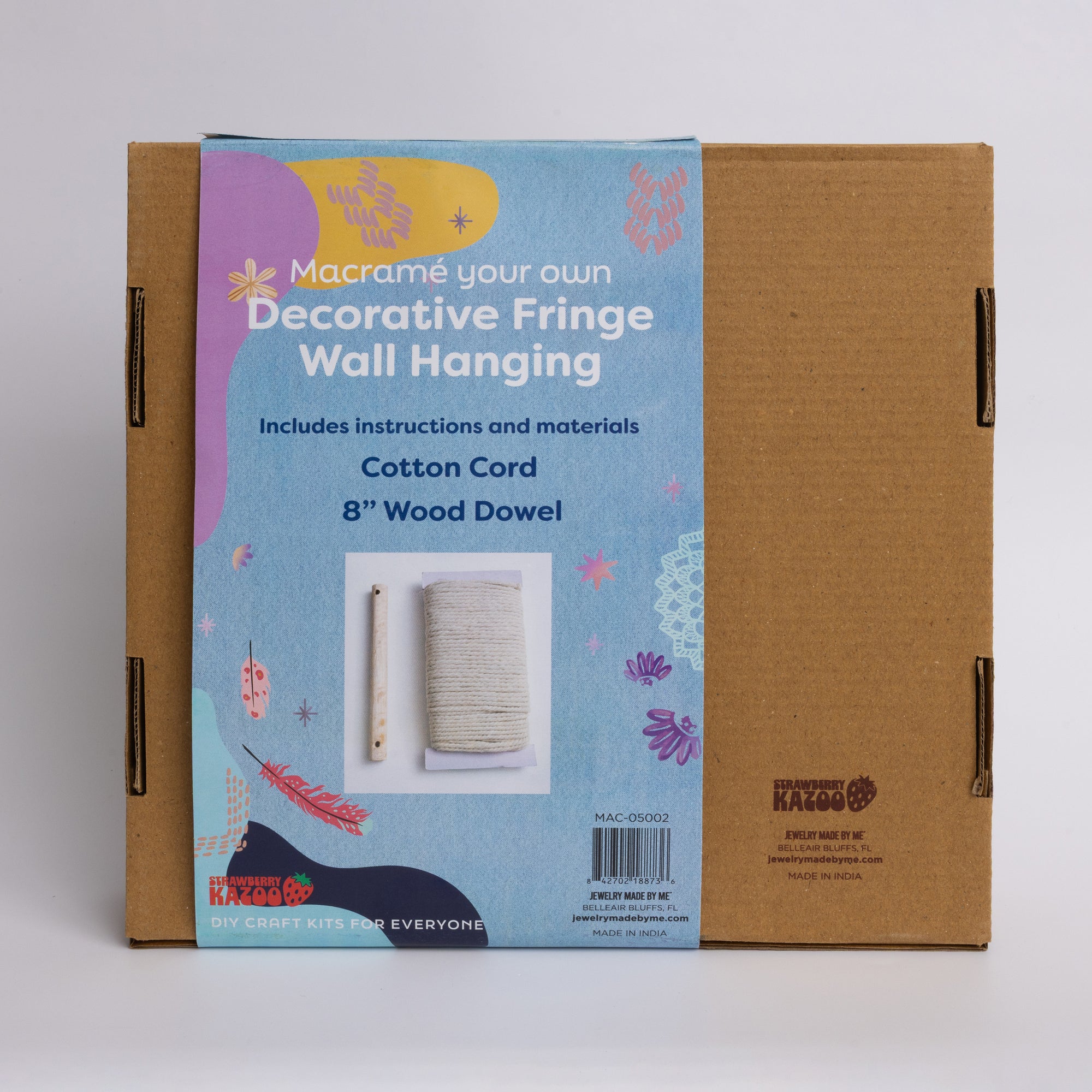 DIY Macramé Fringe Wall Hanging Kit – Boho Decor with Cotton Cord & 8" Wood Dowel