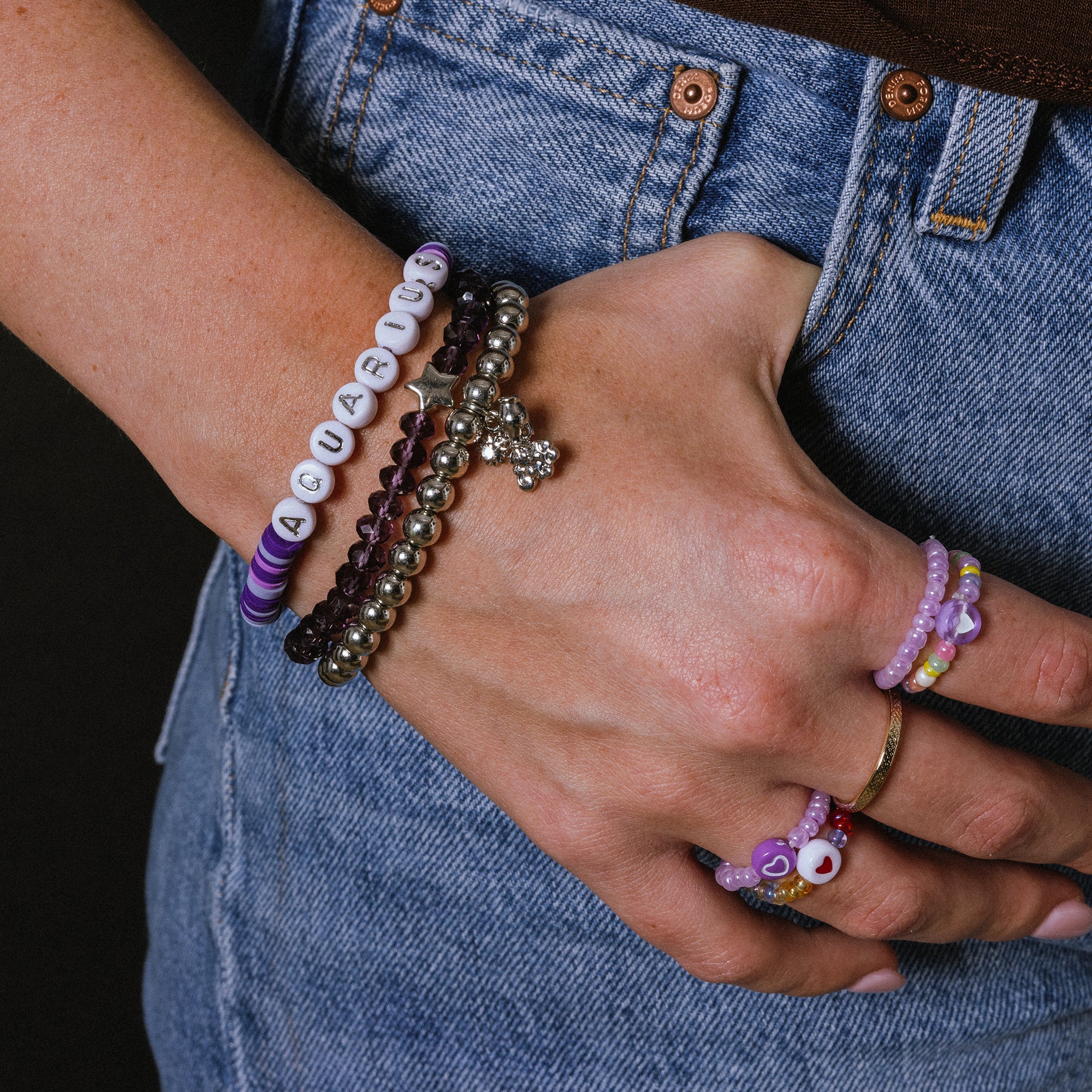 Aquarius Zodiac Beaded Word Bracelet Set