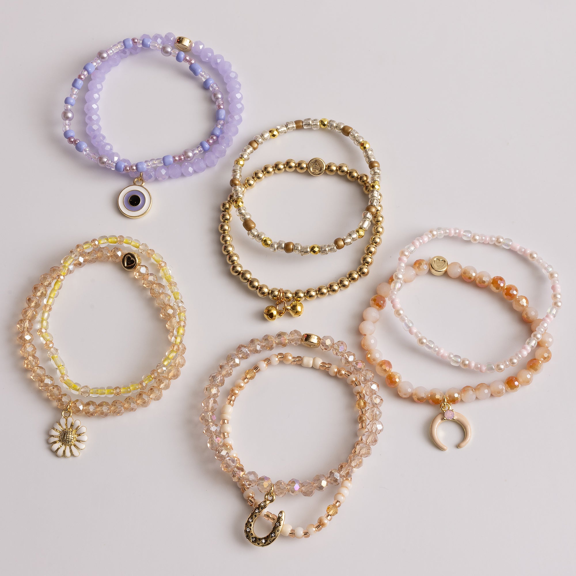 Golden Bells Beaded Bracelet Set of Two