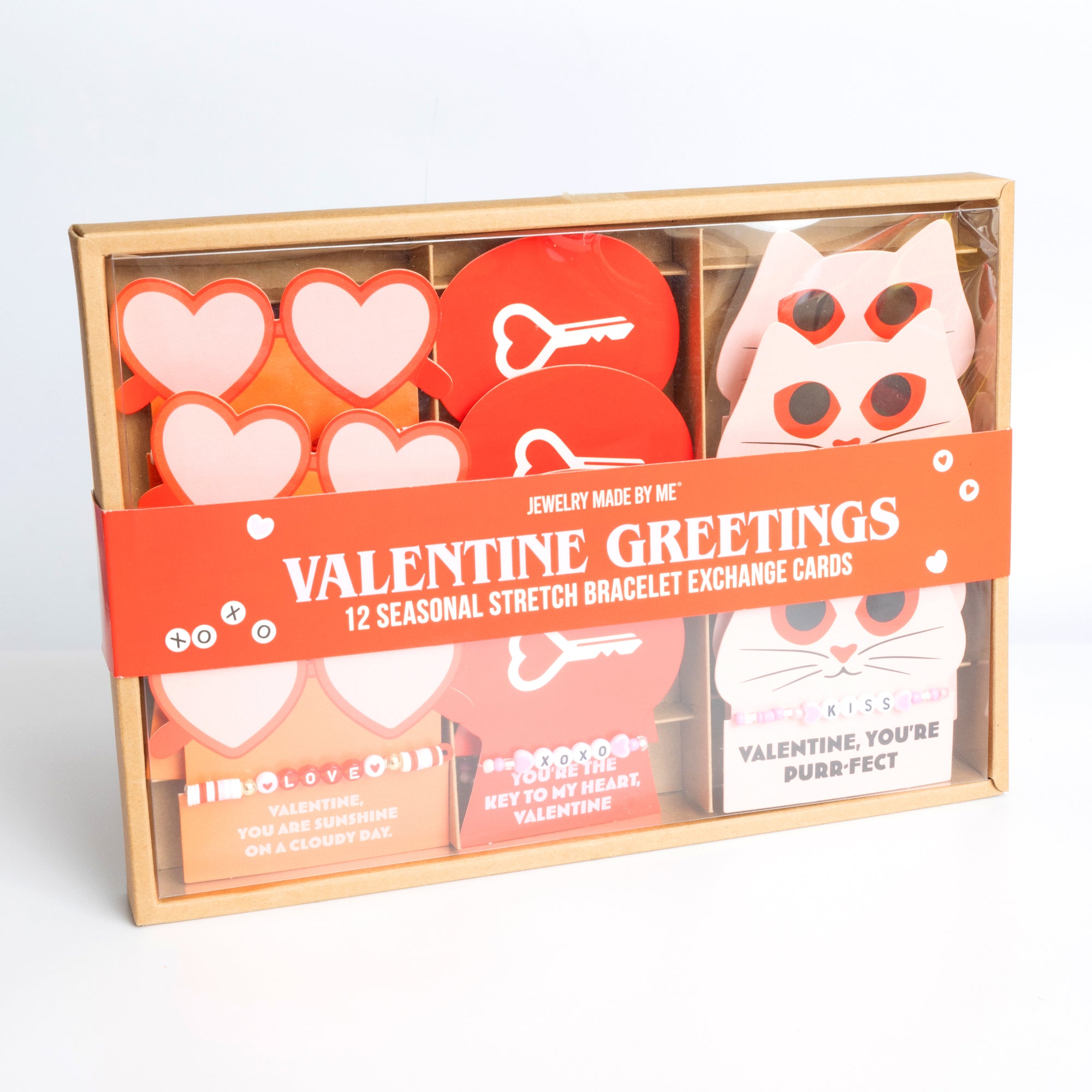 Large Shaped Valentine Bracelet Gift Exchange Cards Set of Twelve