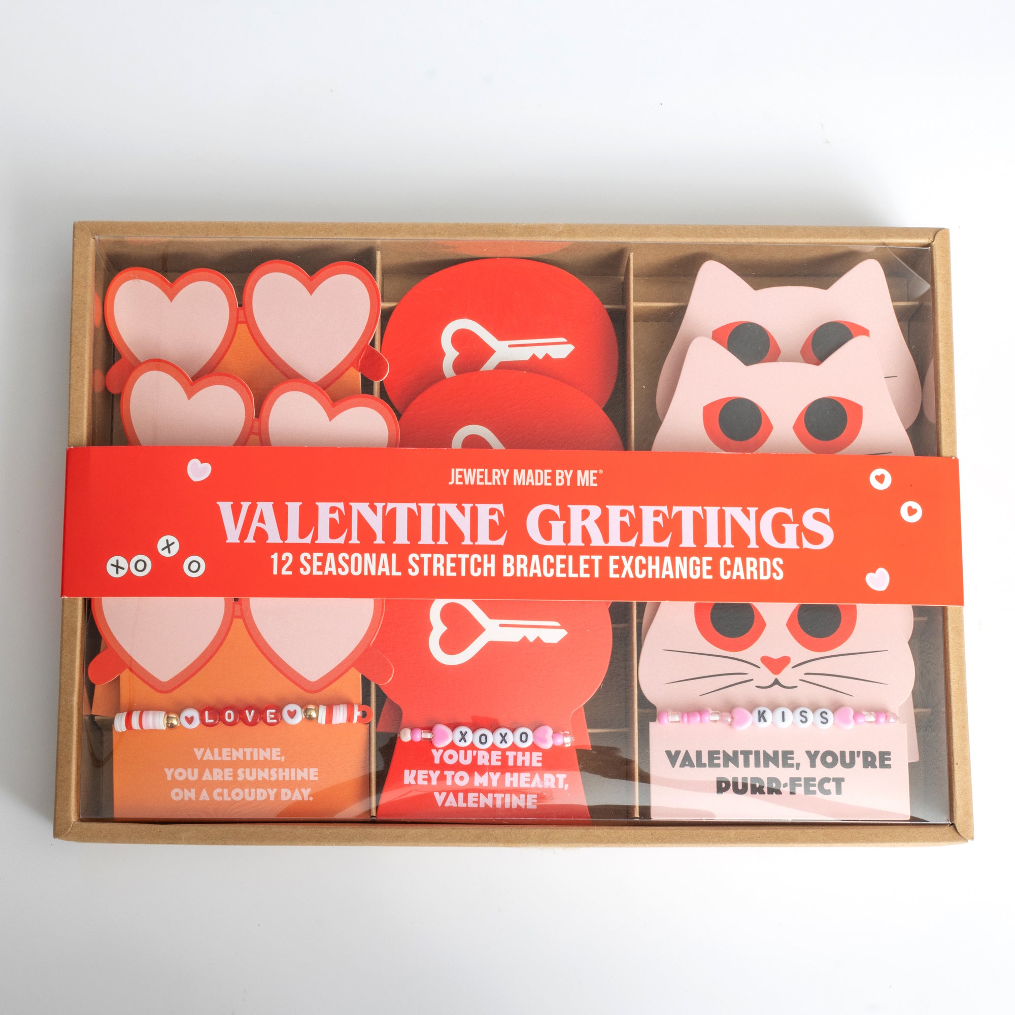 Large Shaped Valentine Bracelet Gift Exchange Cards Set of Twelve