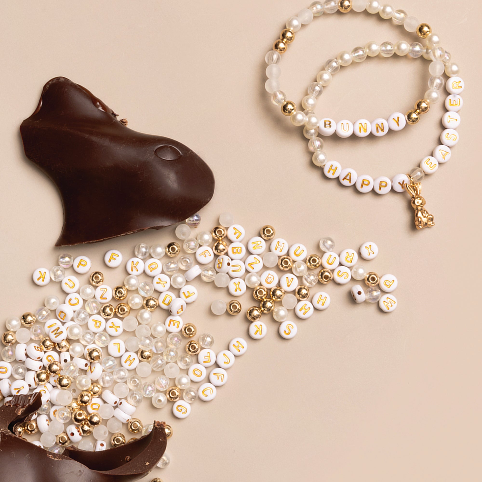 Easter Bunny Metallic Gold and Pearl DIY Letter Bead Jar