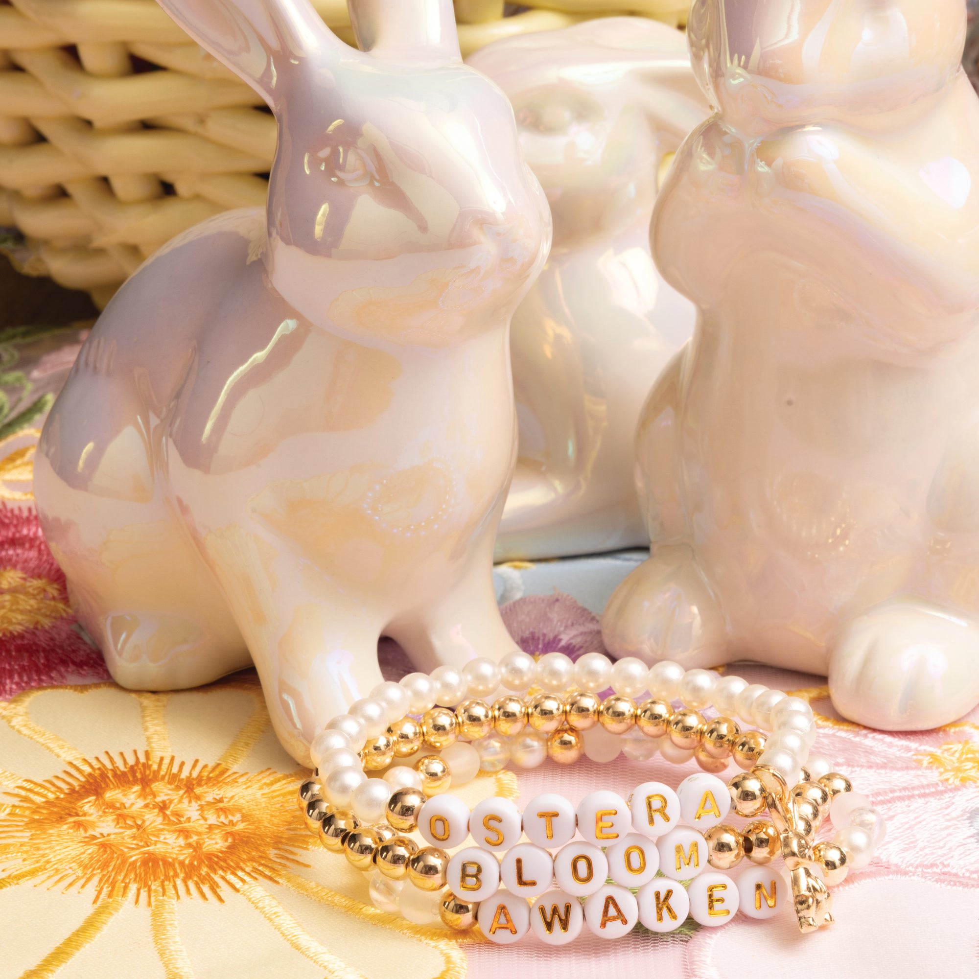 Easter Bunny Metallic Gold and Pearl DIY Letter Bead Jar