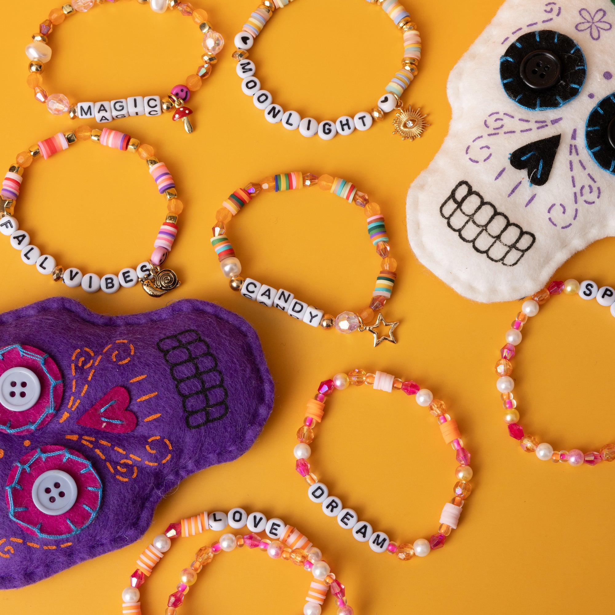Happy Halloween DIY Stretch Beaded Word Bracelet Pumpkin Bead Jar Kit