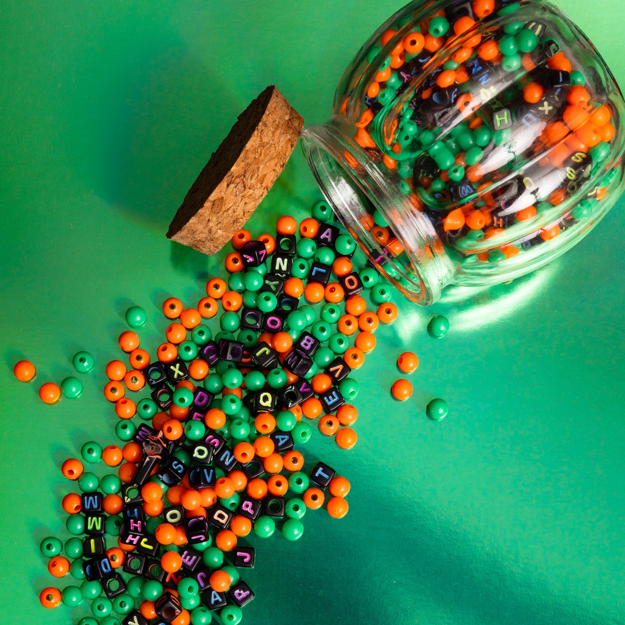 Happy Halloween Black Block Letter Pumpkin DIY Bead Jar