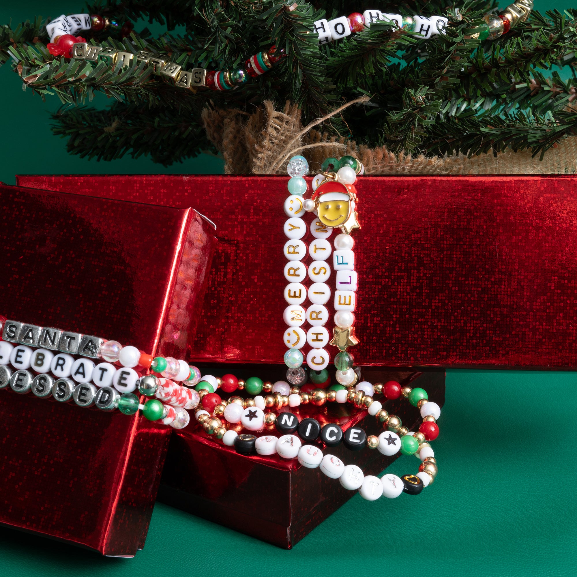 Happy Face Santa Metallic Gold Letter DIY Bead Jar