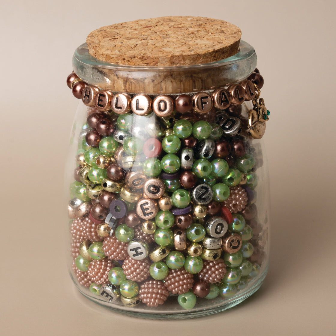 HELLO FALL Mixed Metal Letter & Pearl Beads with Gold Fox Charm DIY Jewelry Jar
