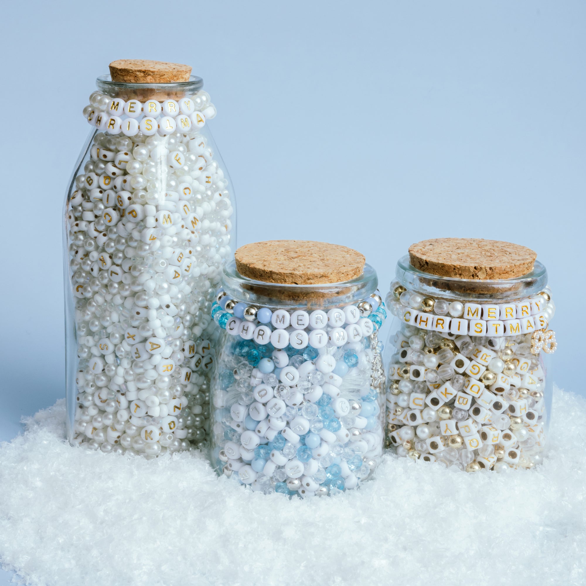 Pearl Bow Merry Christmas Square Alphabet DIY Bead Jar