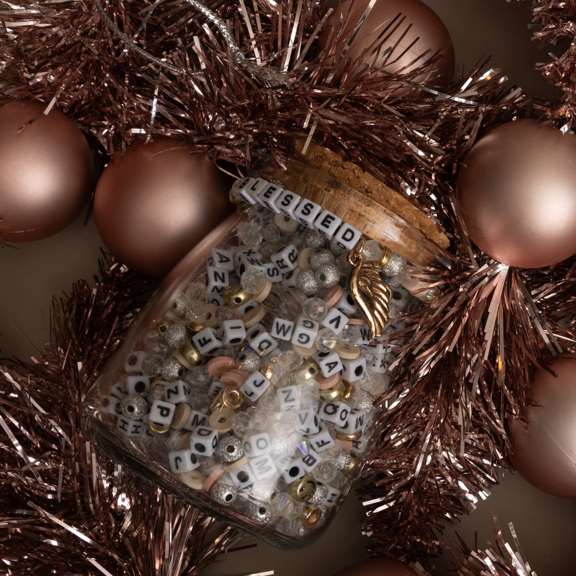 Blessed DIY Letter Bead Jar With Angel Wing Charm