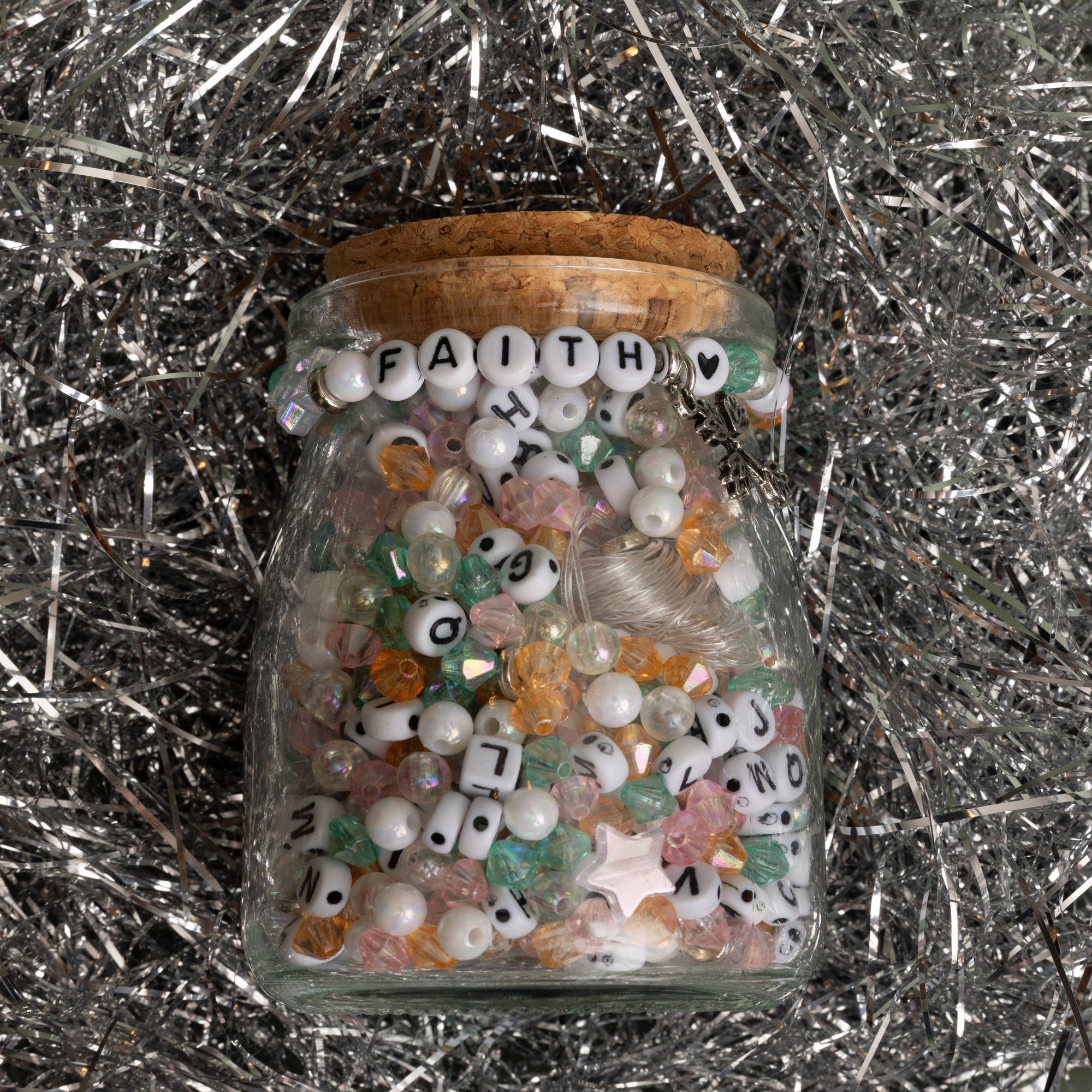 Faith Letter Bead DIY Custom Word Bracelet Jar With Cross Charm