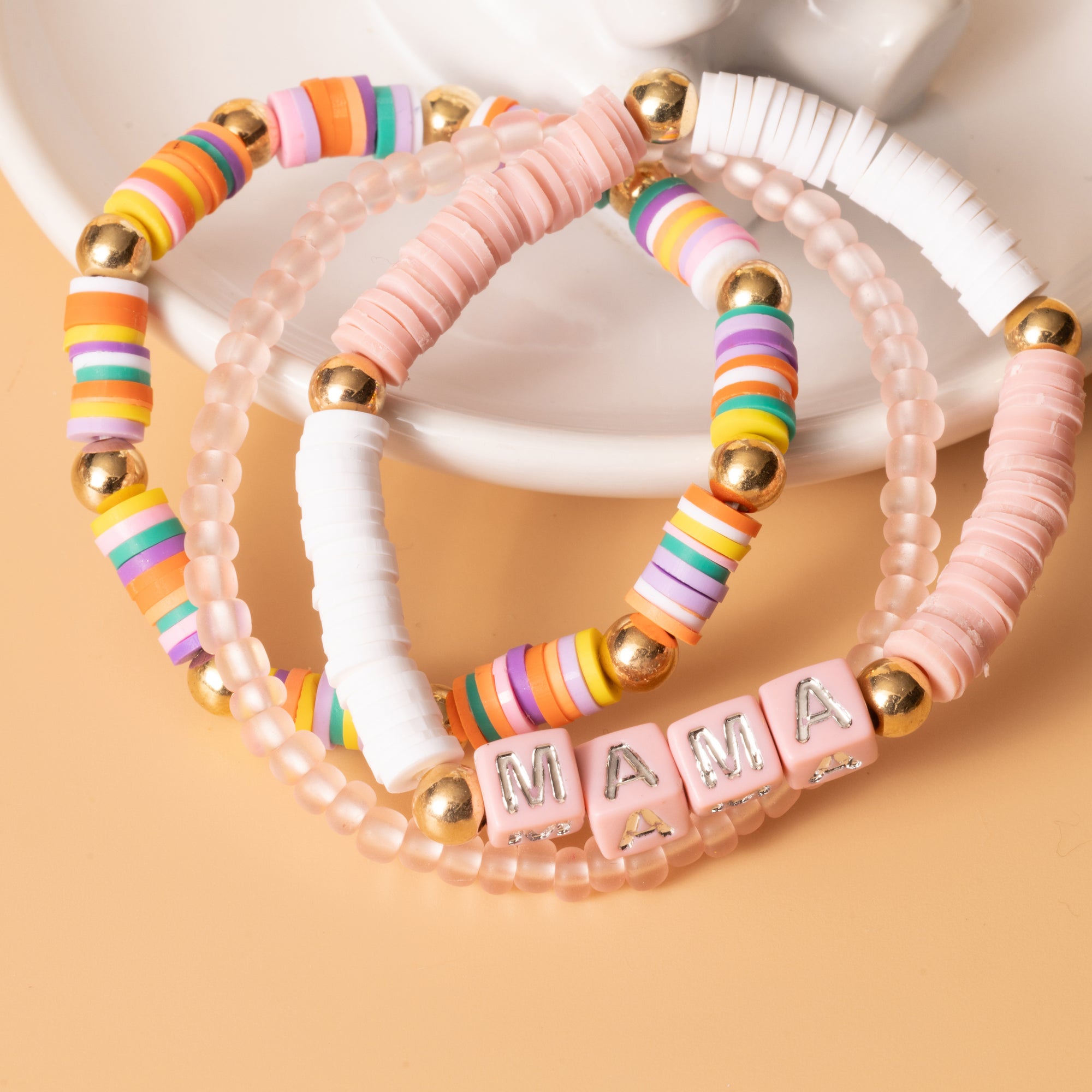 Blush Pink Metallic Block Letter and Polymer Heishi Bead Kit Box