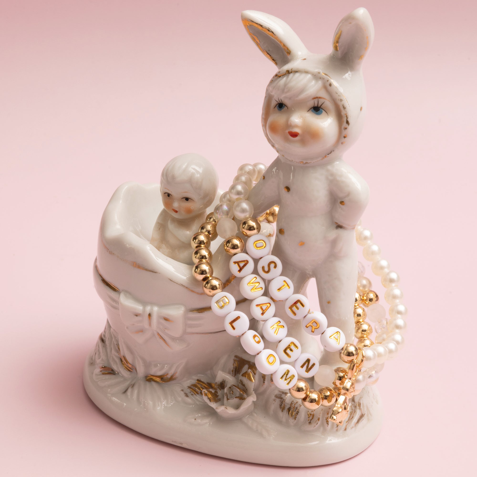 Easter Bunny Metallic Gold and Pearl DIY Letter Bead Jar