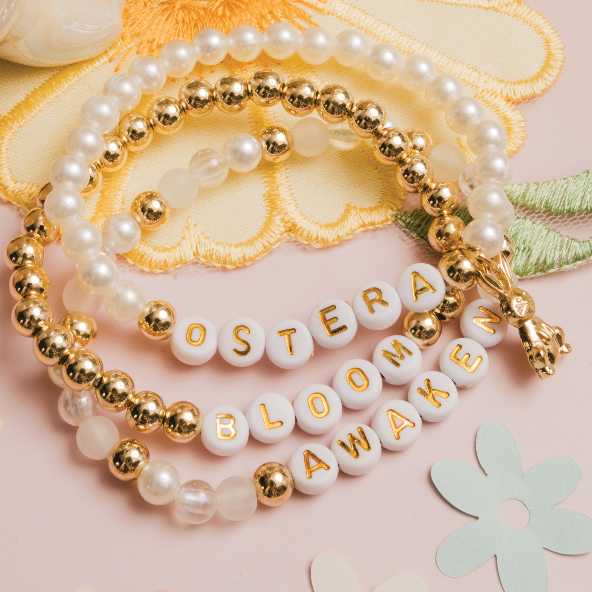Easter Bunny Metallic Gold and Pearl DIY Letter Bead Jar