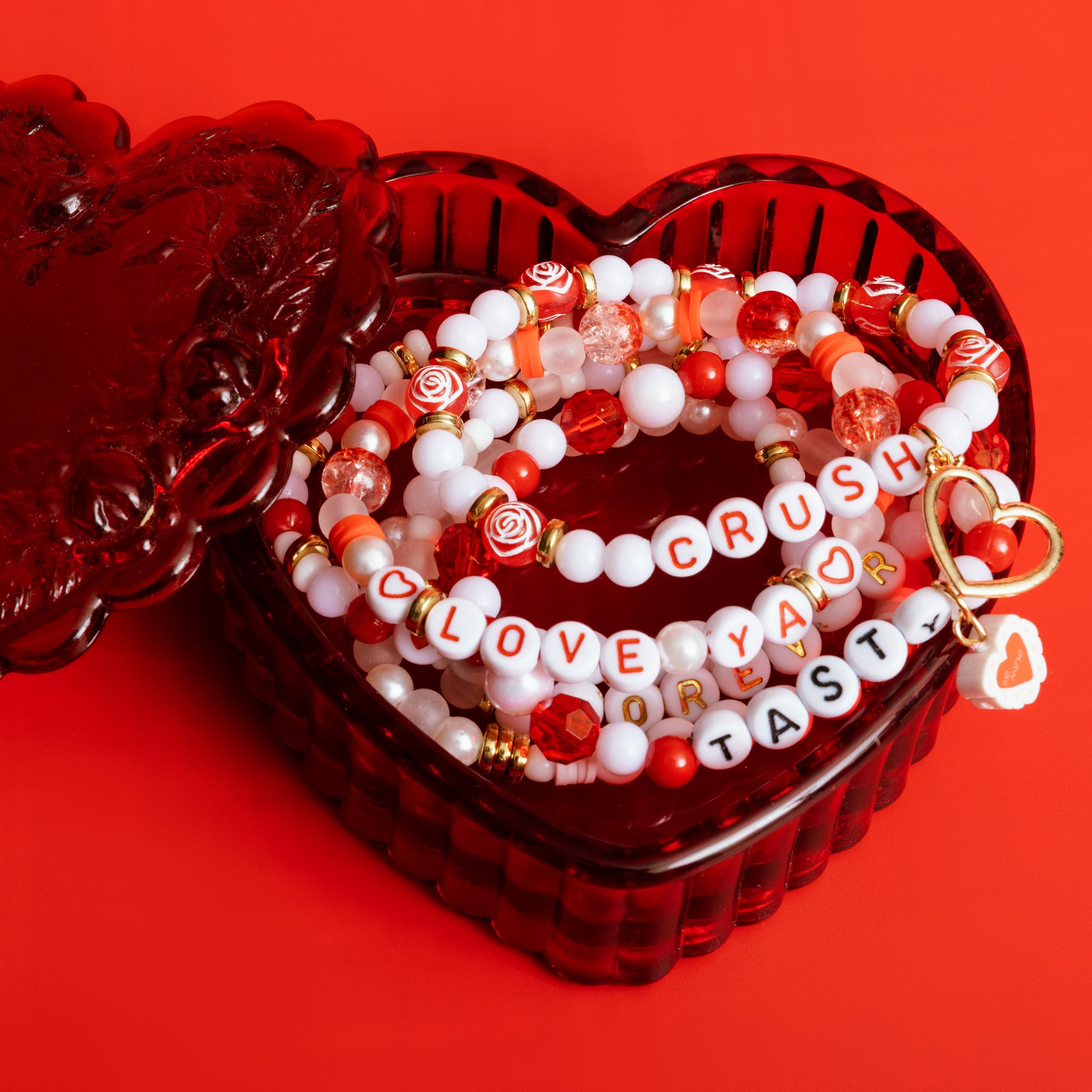 Love Letters Heart Shaped Box Red and White DIY Letter Bead Kit