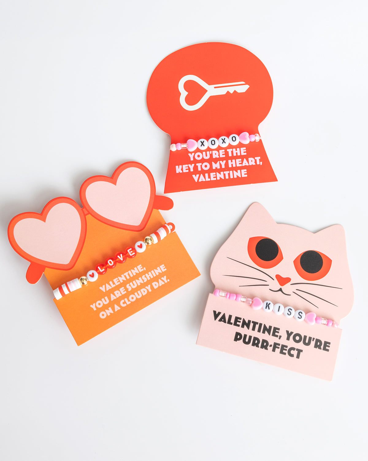 Large Shaped Valentine Bracelet Gift Exchange Cards Set of Twelve