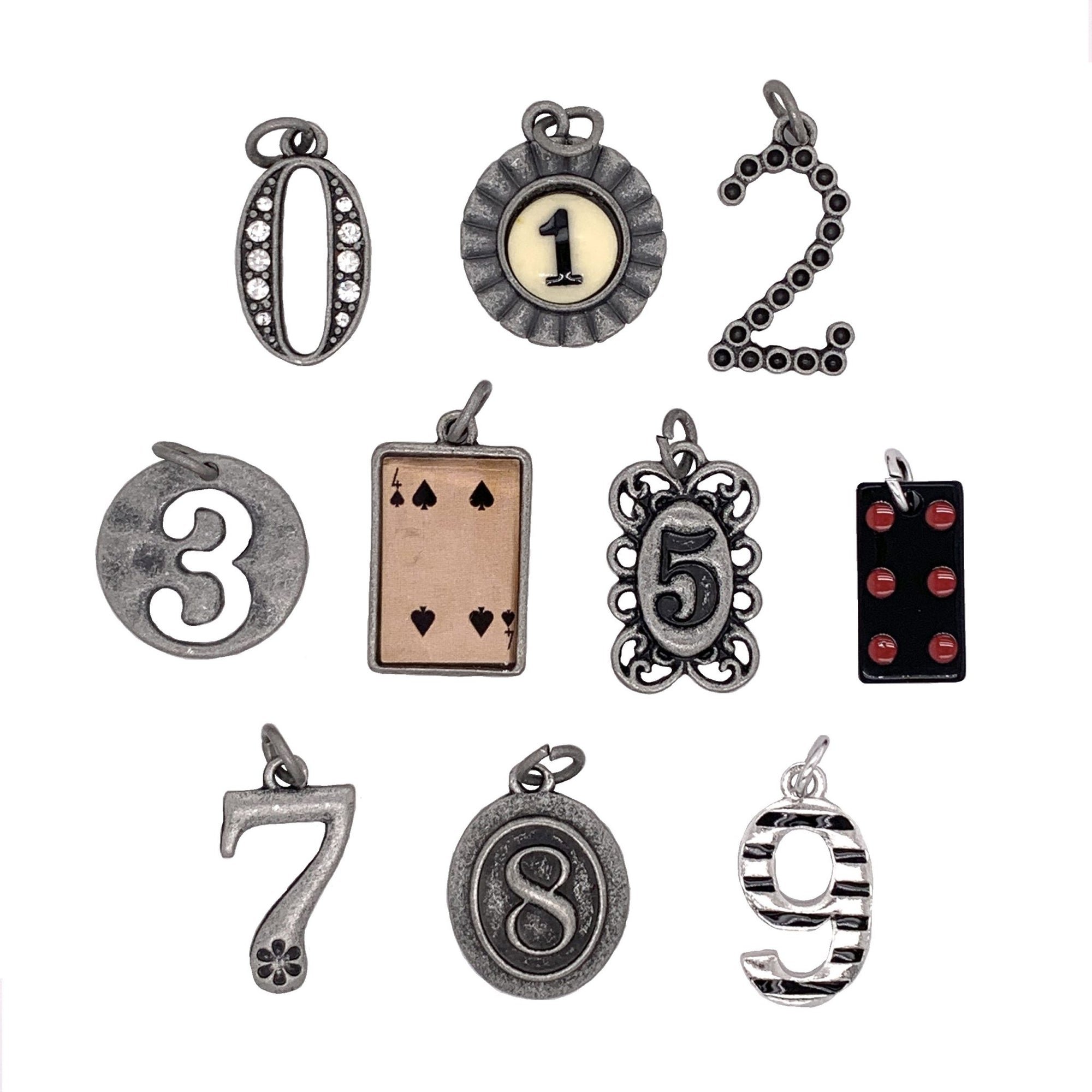 Vintage Number Charms Collection 0 through 9, 10pc Charm Set