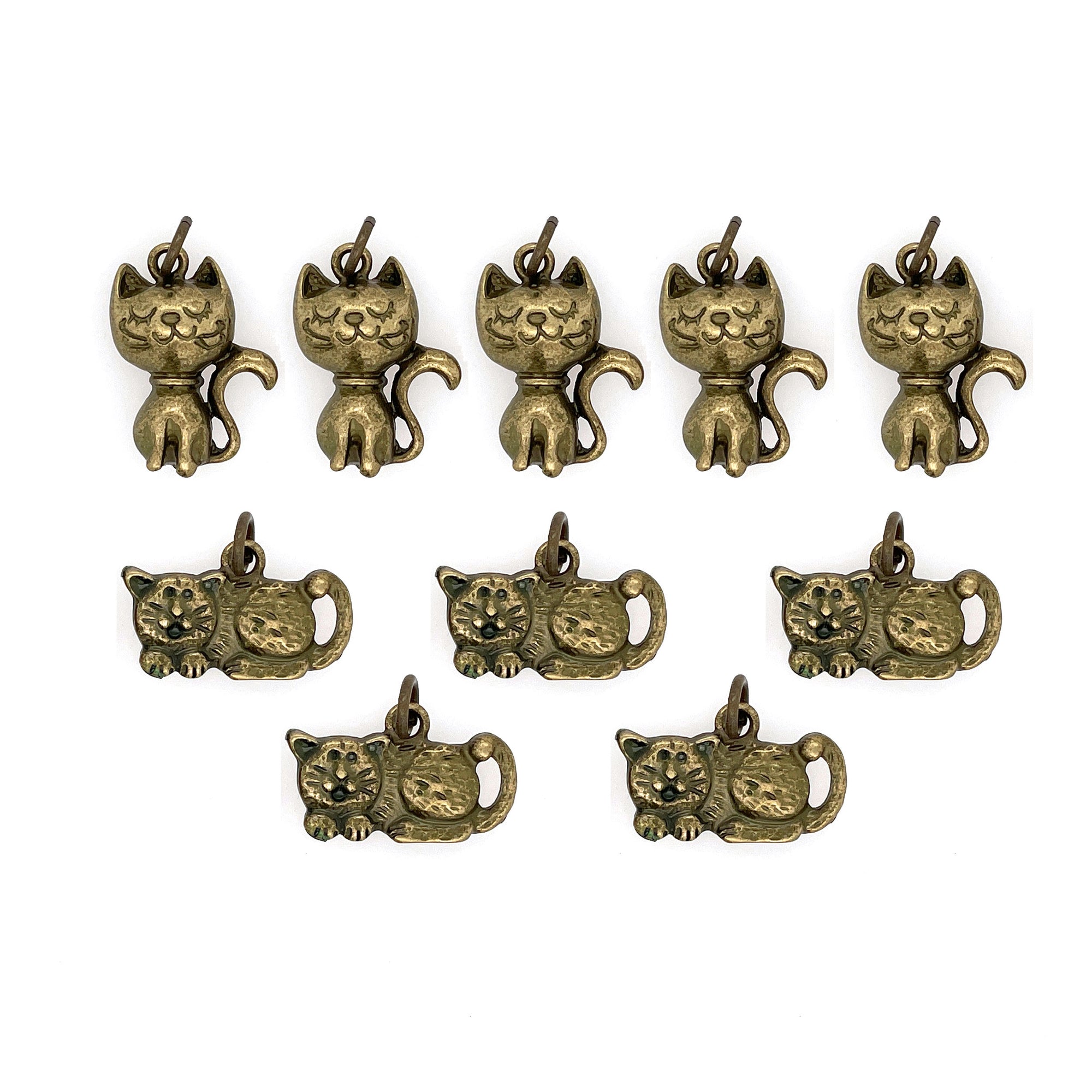 Ox Brass Cat Charms 9pc