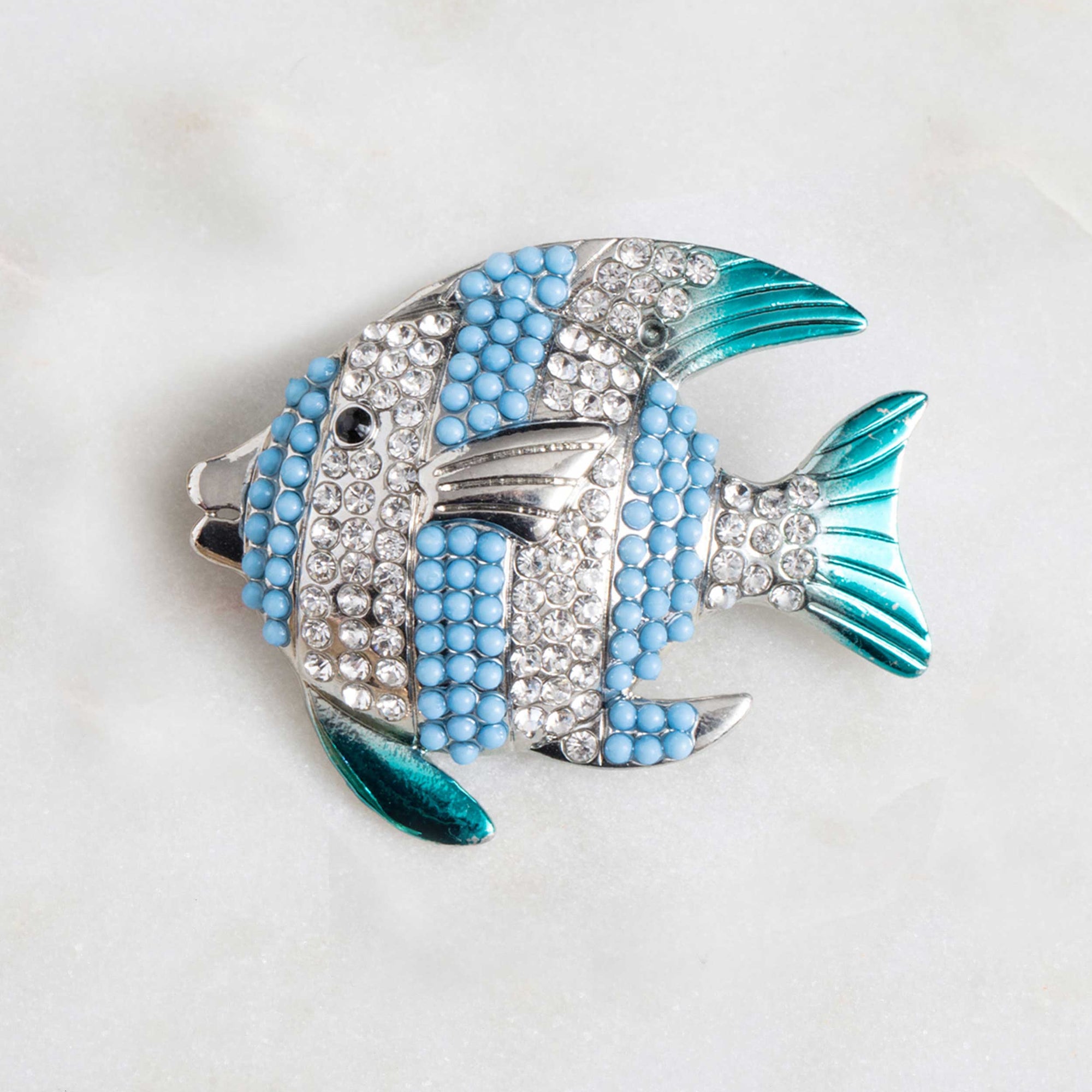 Ombré Pavé Blue and White Striped Angelfish Brooch