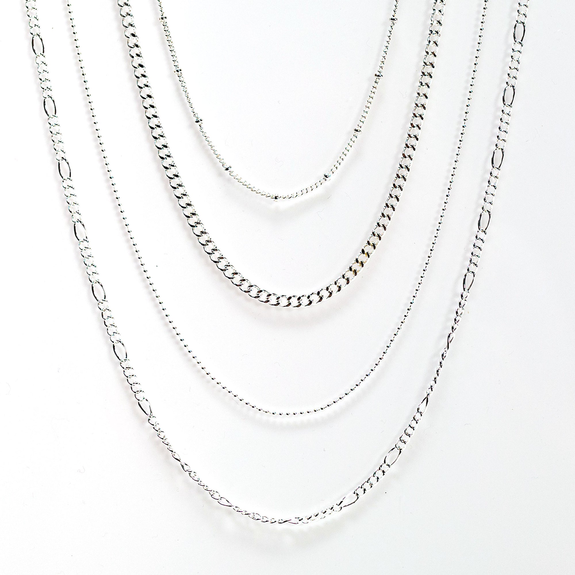 Silver Multi Chain Necklaces 4pc Set