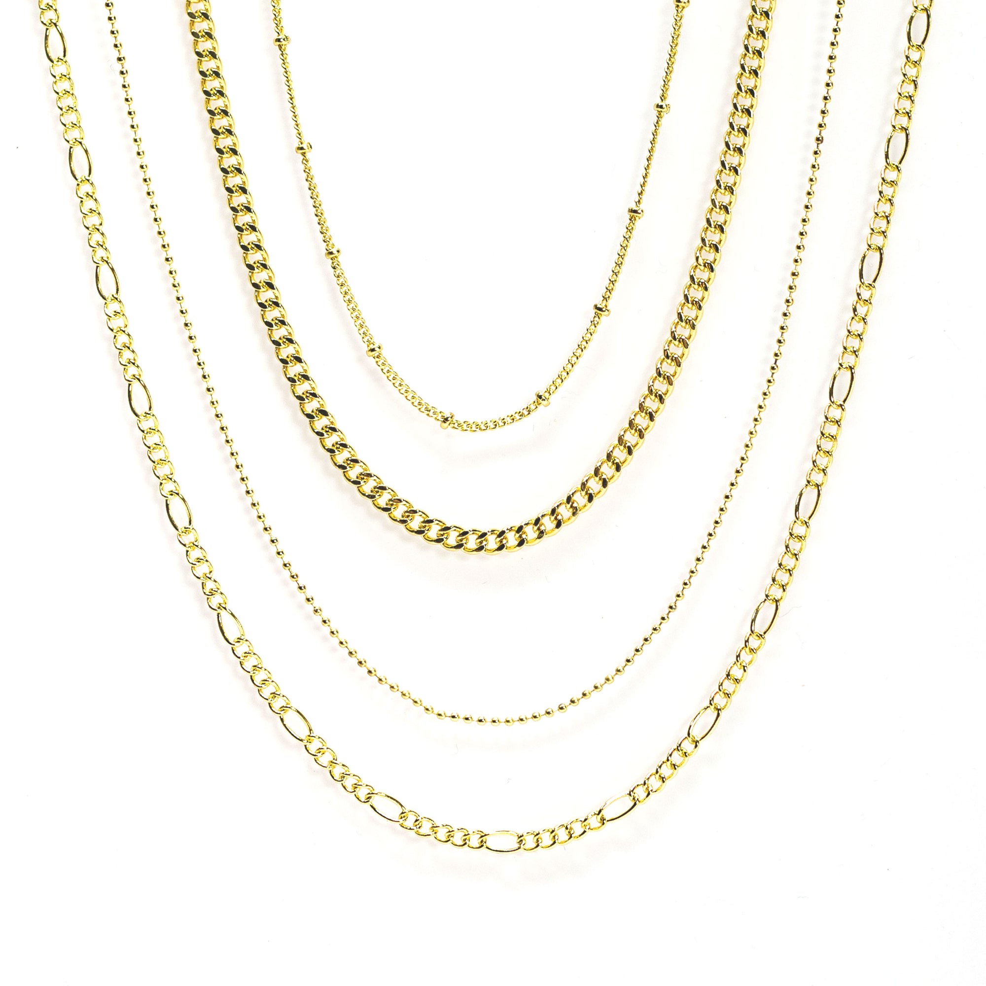 Gold Multi Chain Necklaces 4pc Set