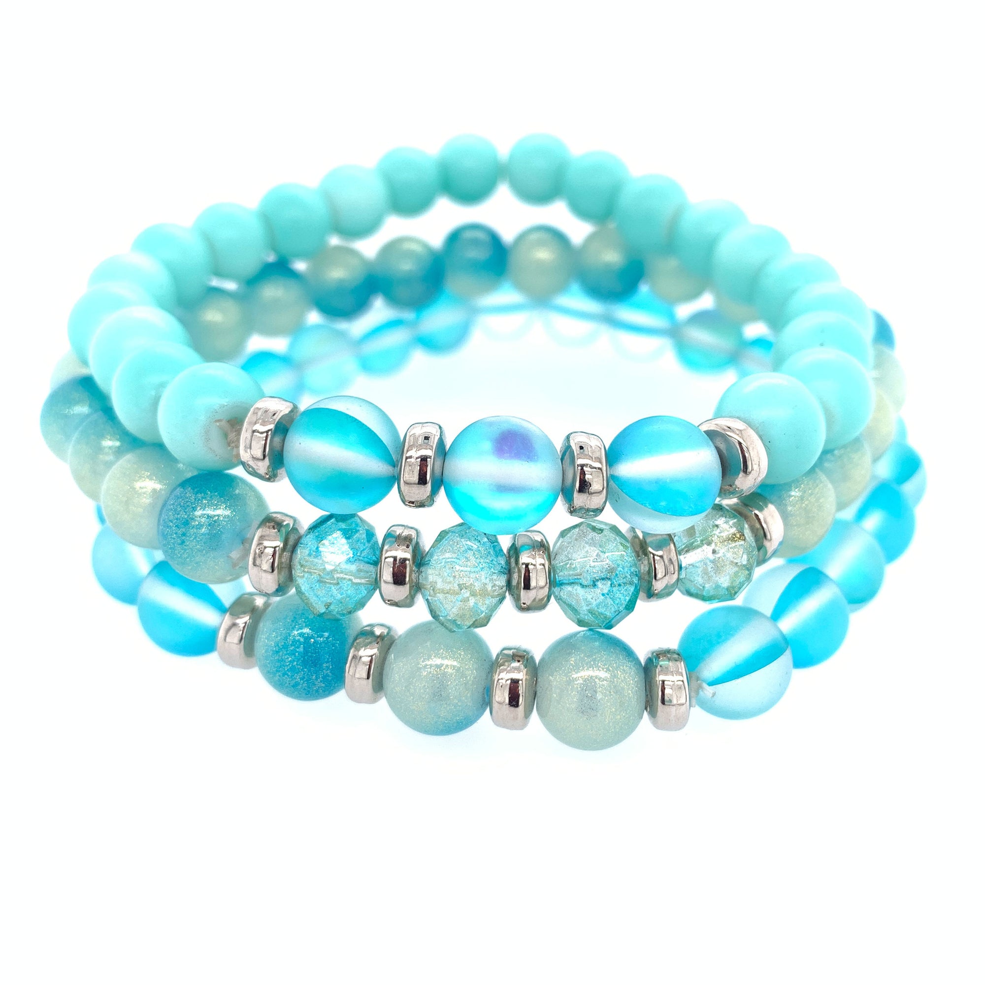 Aqua Green Stretch Bracelets 3pc Set