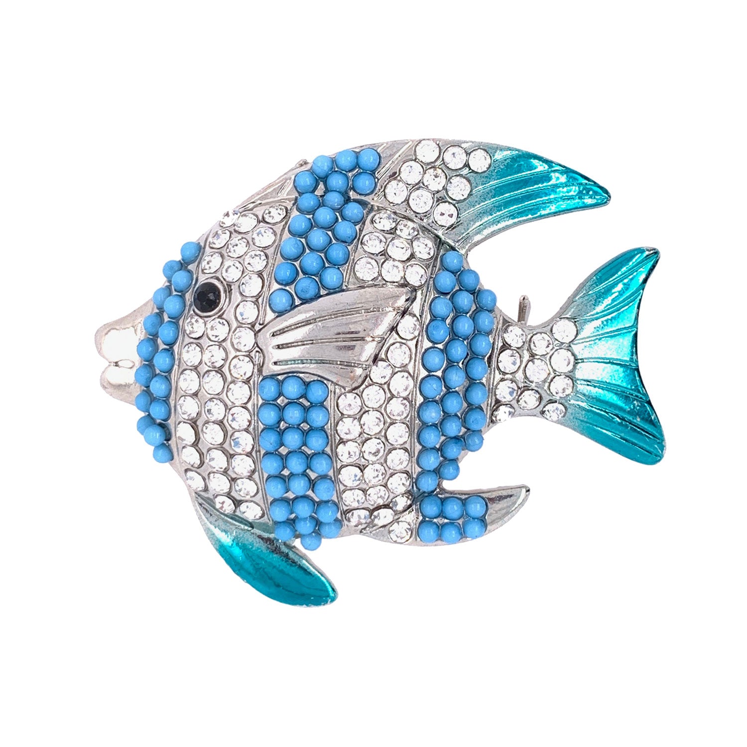 Ombré Pavé Blue and White Striped Angelfish Brooch