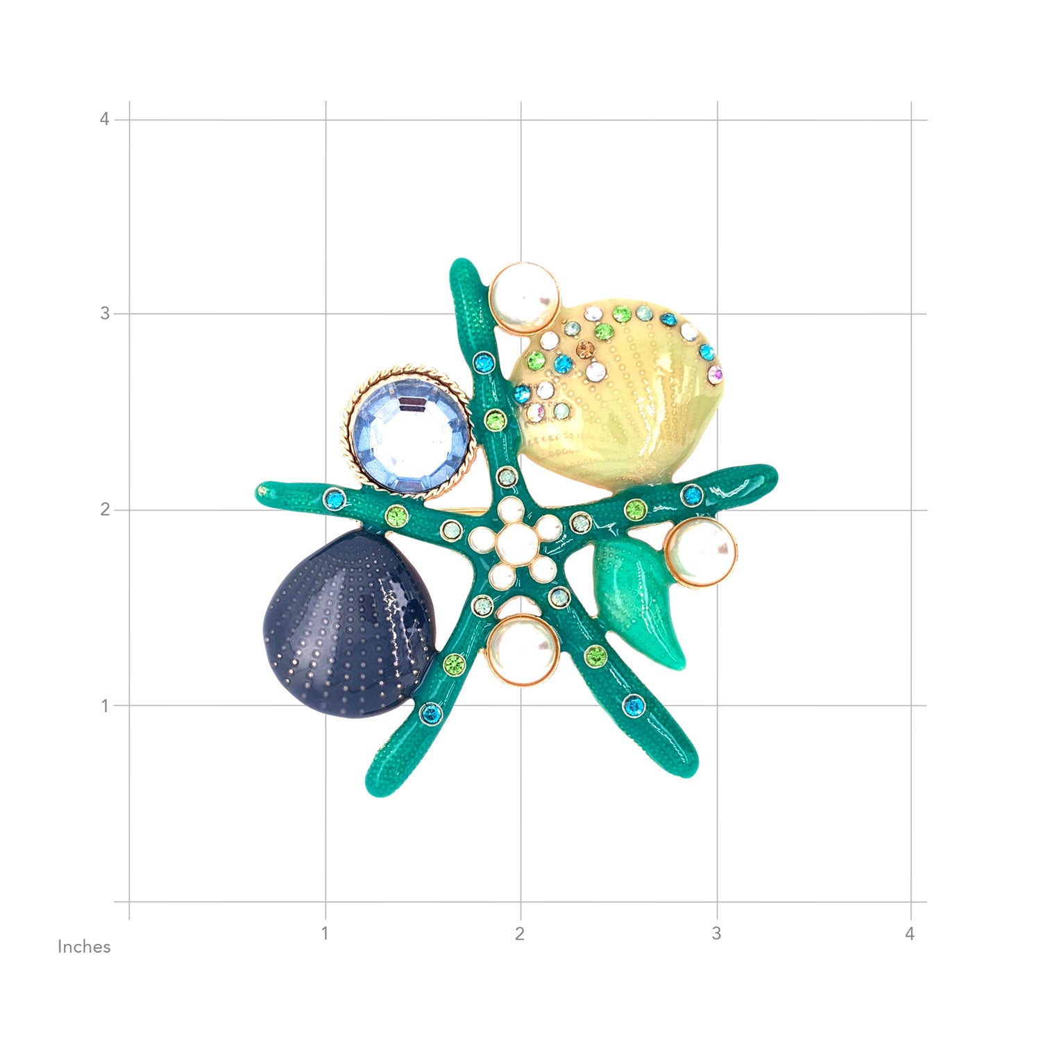 Enamel and Rhinestone Starfish Cluster Brooch