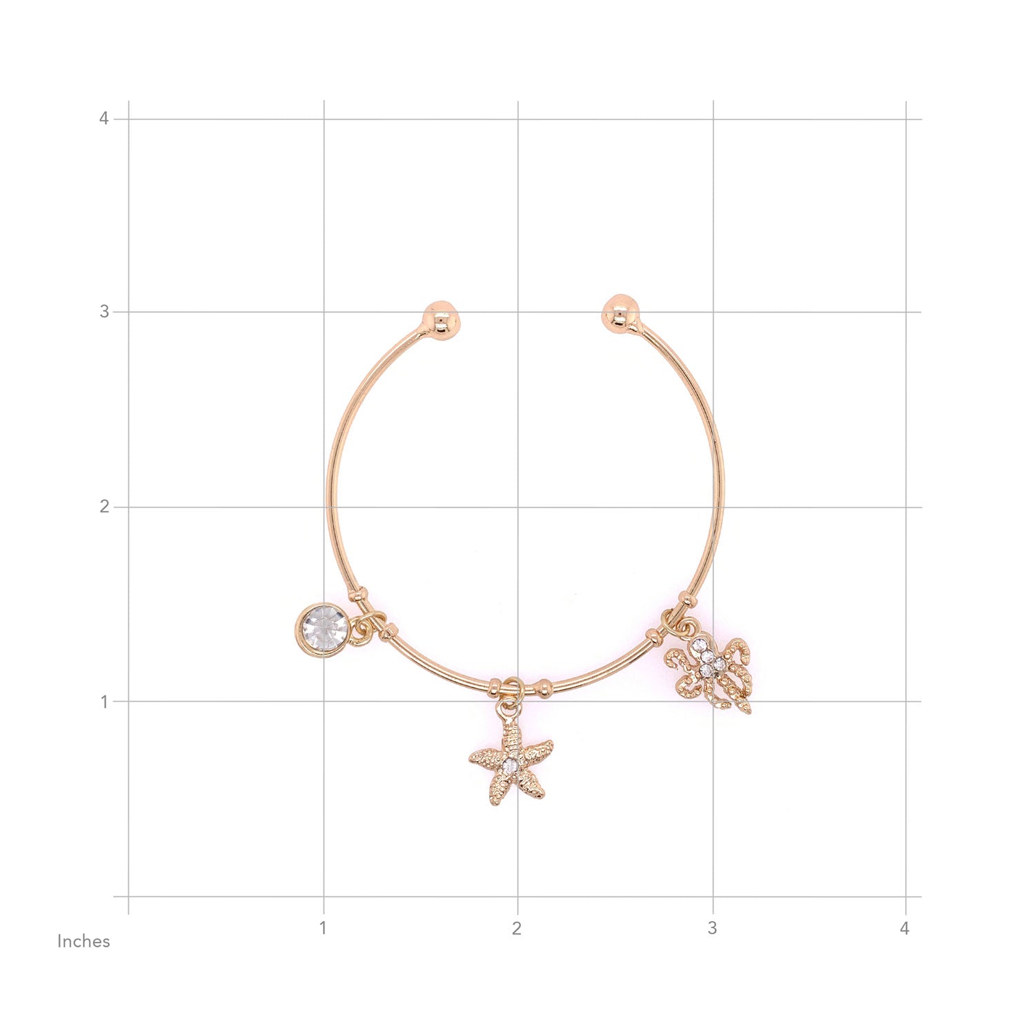 Gold Bangle Bracelet with 3 Charms
