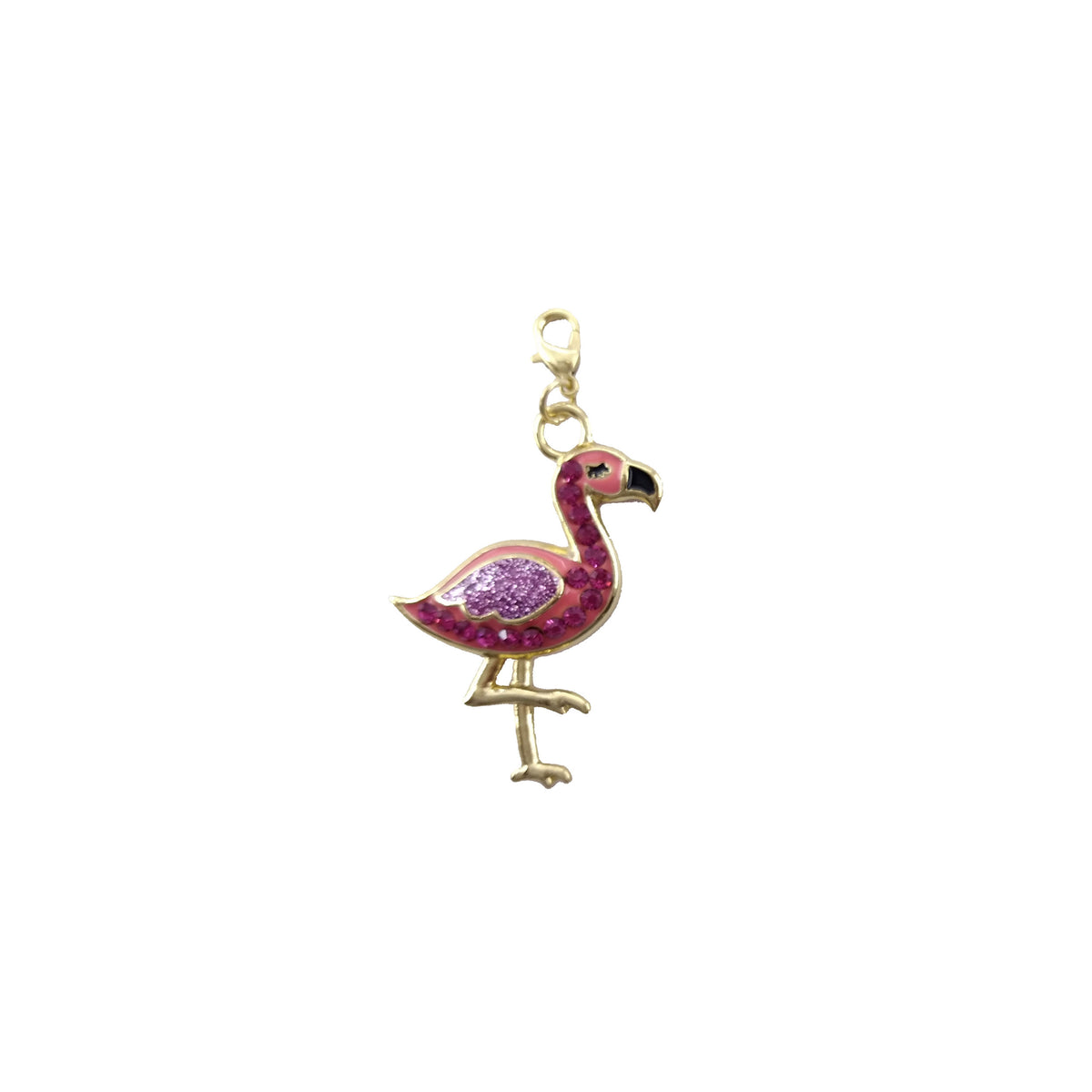 Sparkly Pink Flamingo Pendant Charm in Gold Jewelry Made by Me