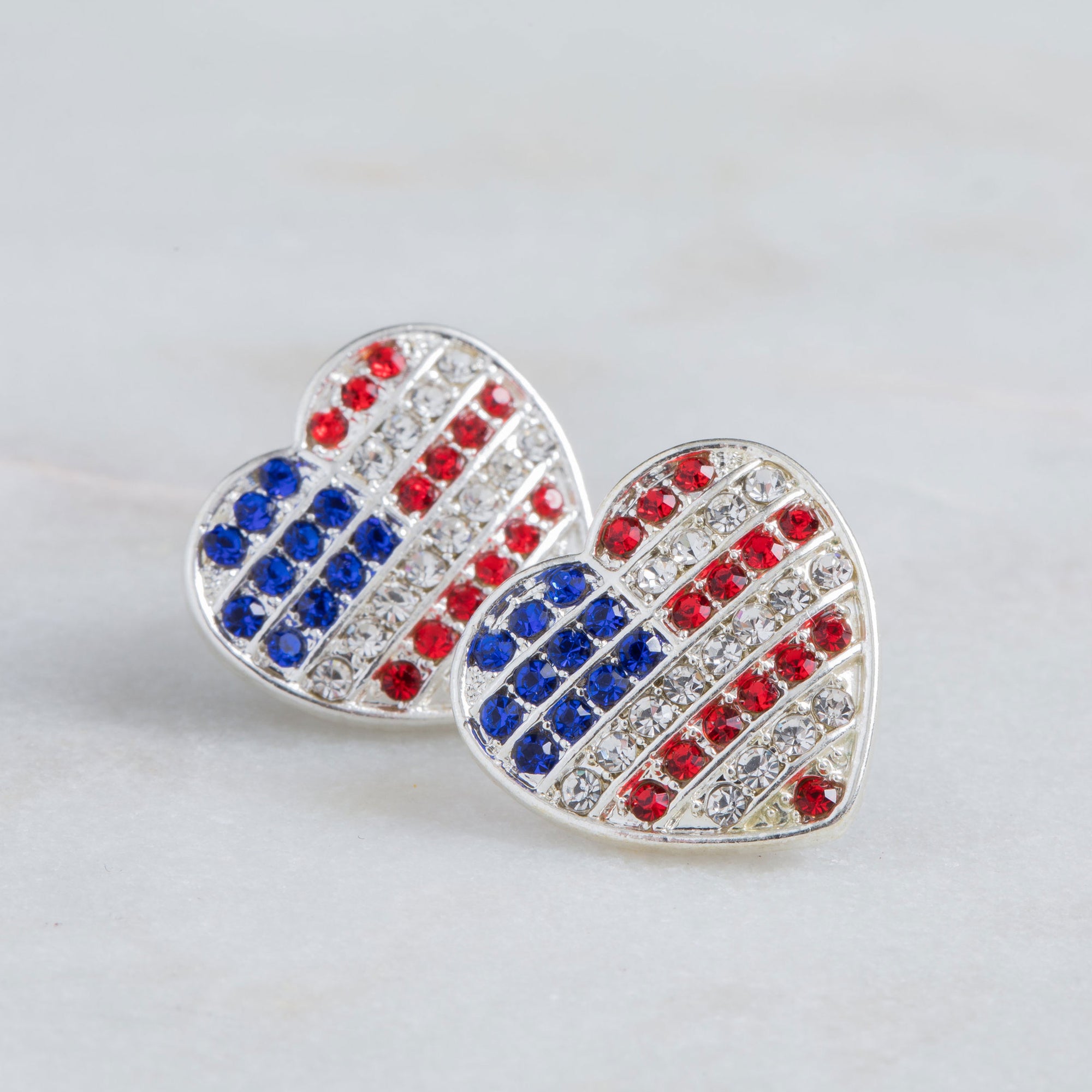 American Flag Rhinestone Earrings, Two Pair