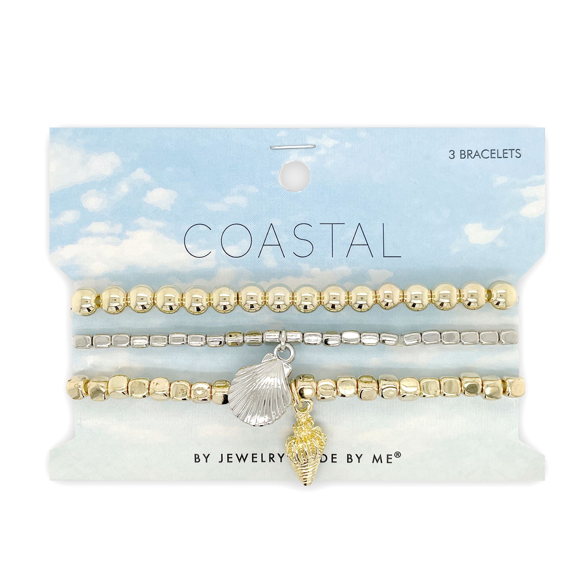 Gold and Silver Shells Coastal Metallic Beaded Bracelet Set