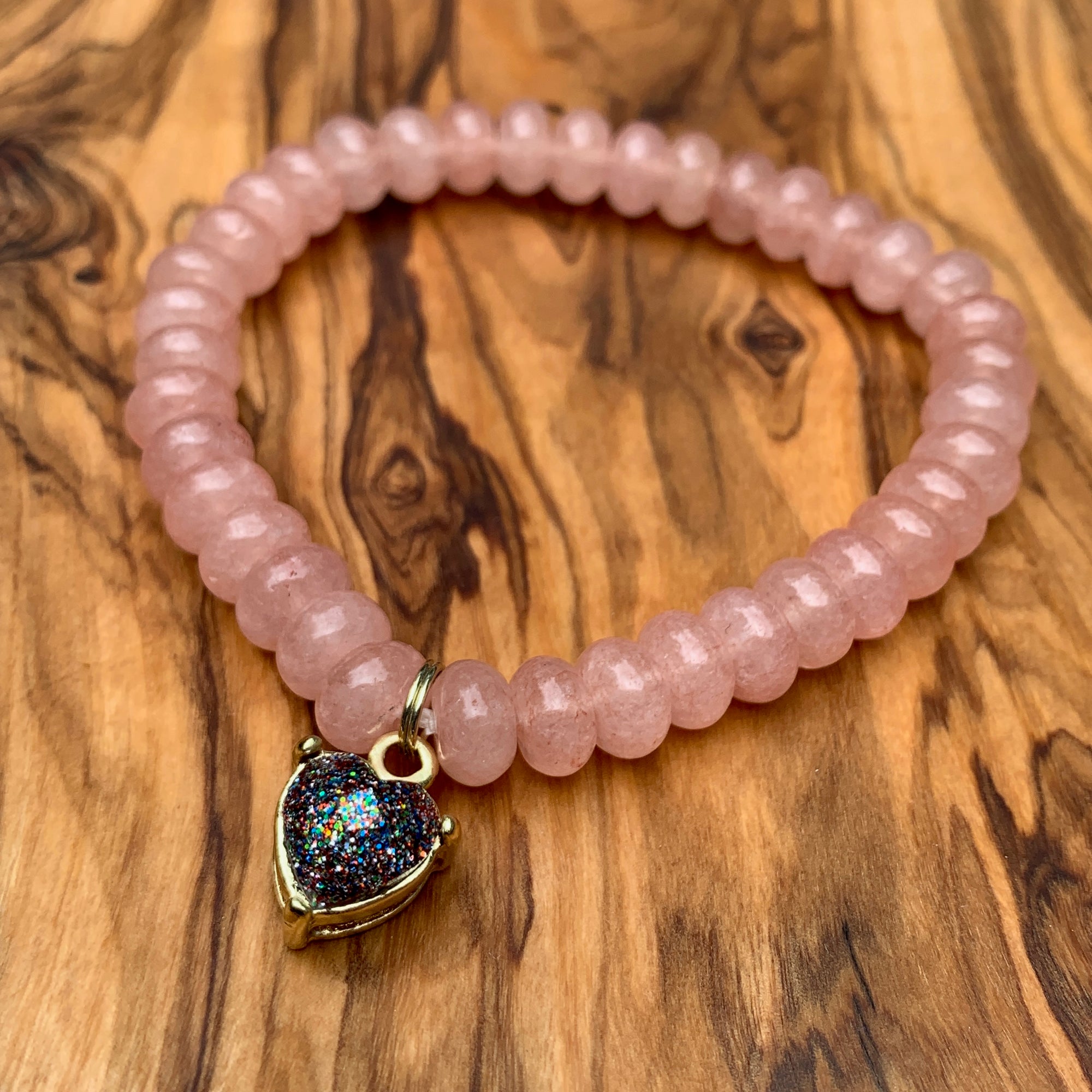 Rose Quartz Bracelet with Fairy Tale Heart Charm