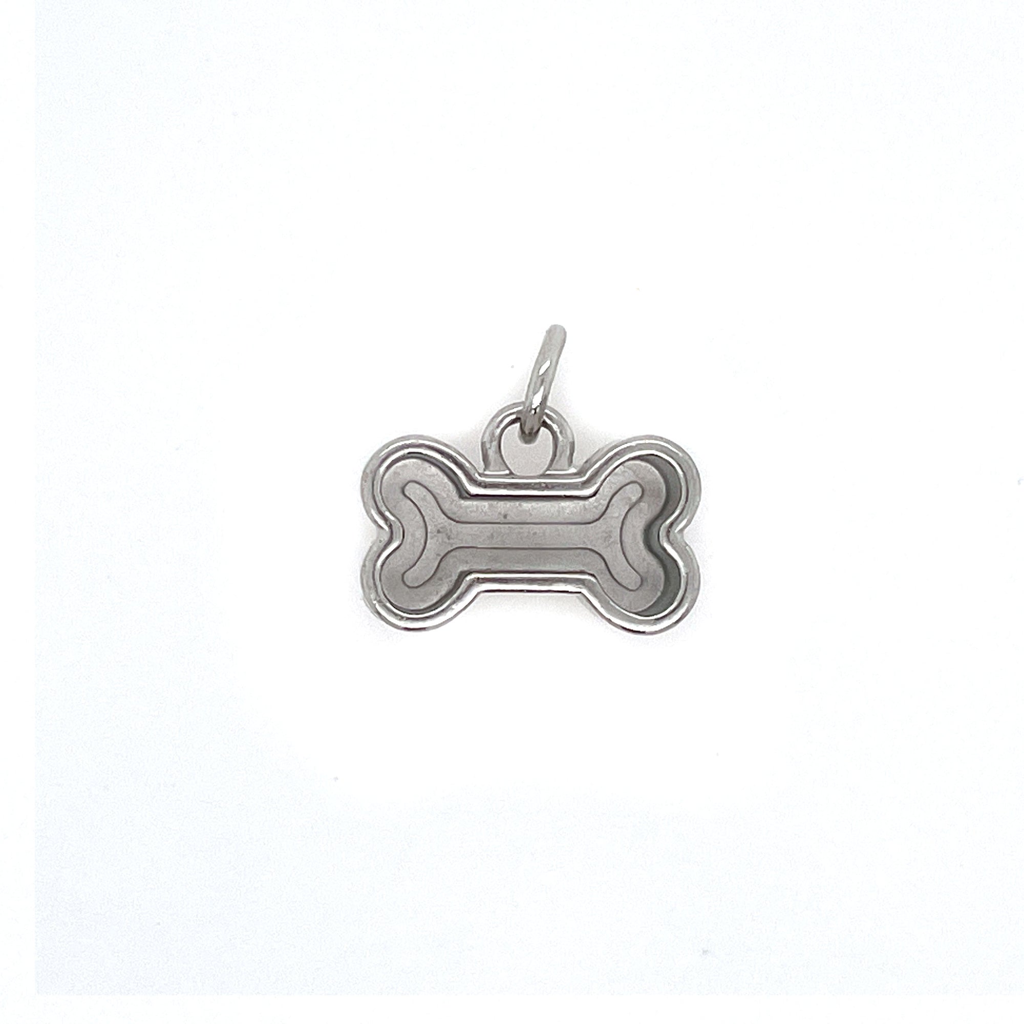Silver Dog Bone Deep Closed Bezel Charm