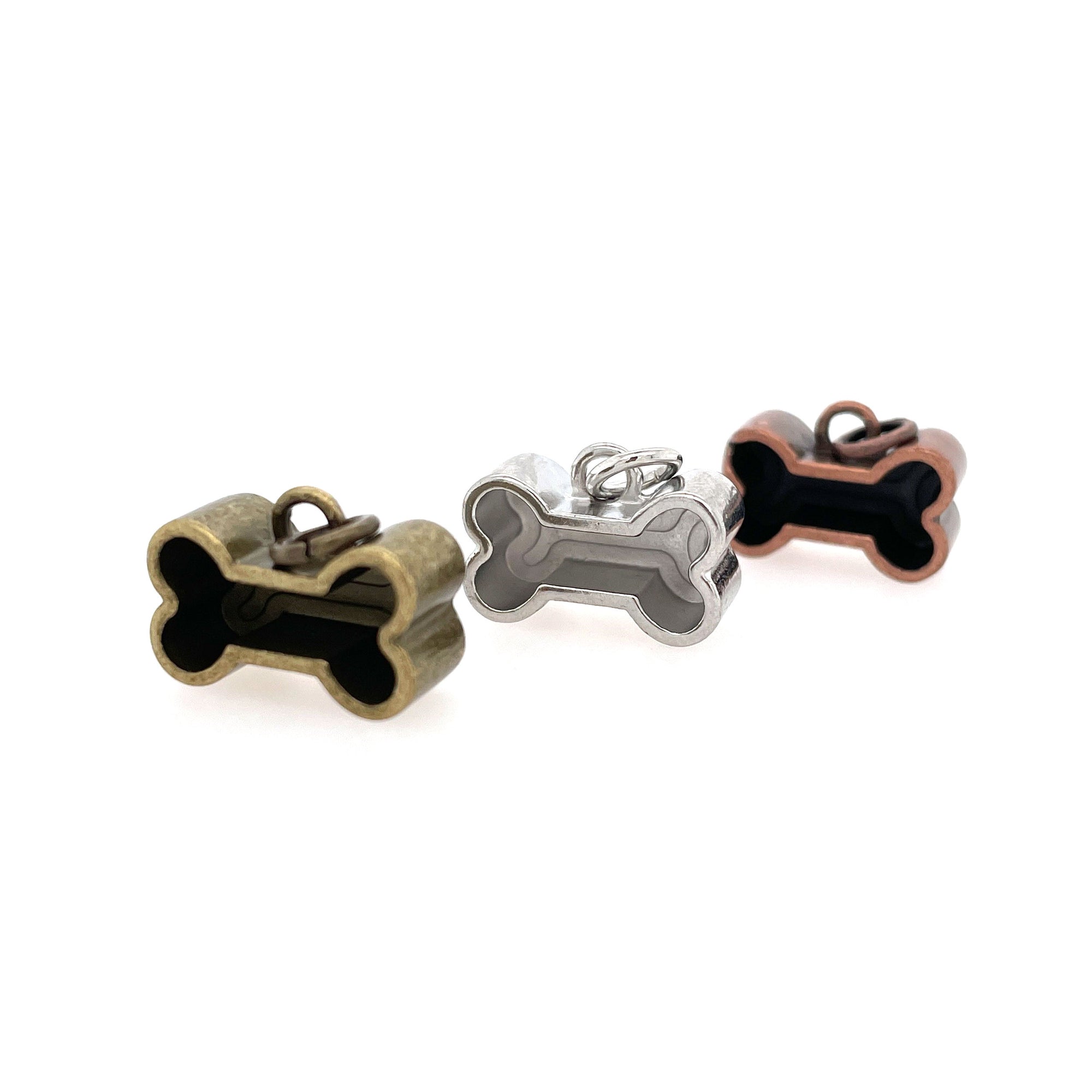 Silver Dog Bone Deep Closed Bezel Charm