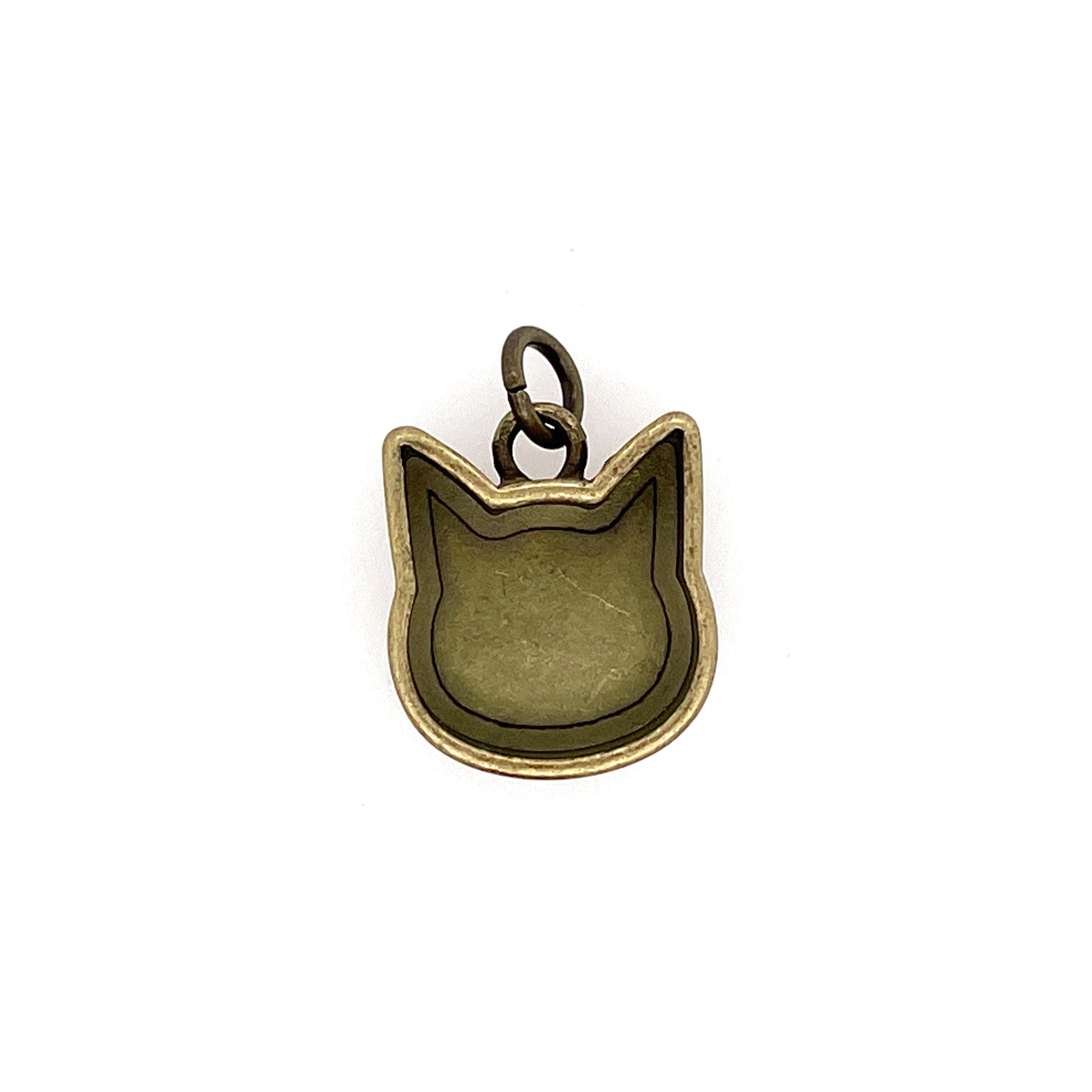 Ox Brass Cat Head Deep Closed Bezel Charm