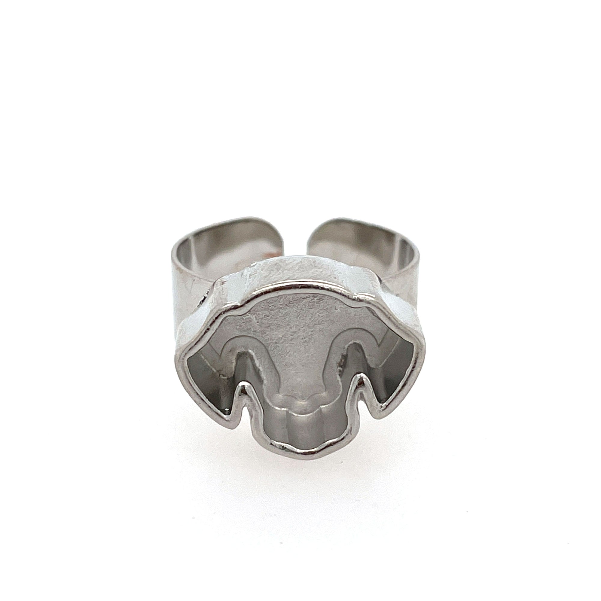 Silver Dog Head Deep Closed Bezel Ring