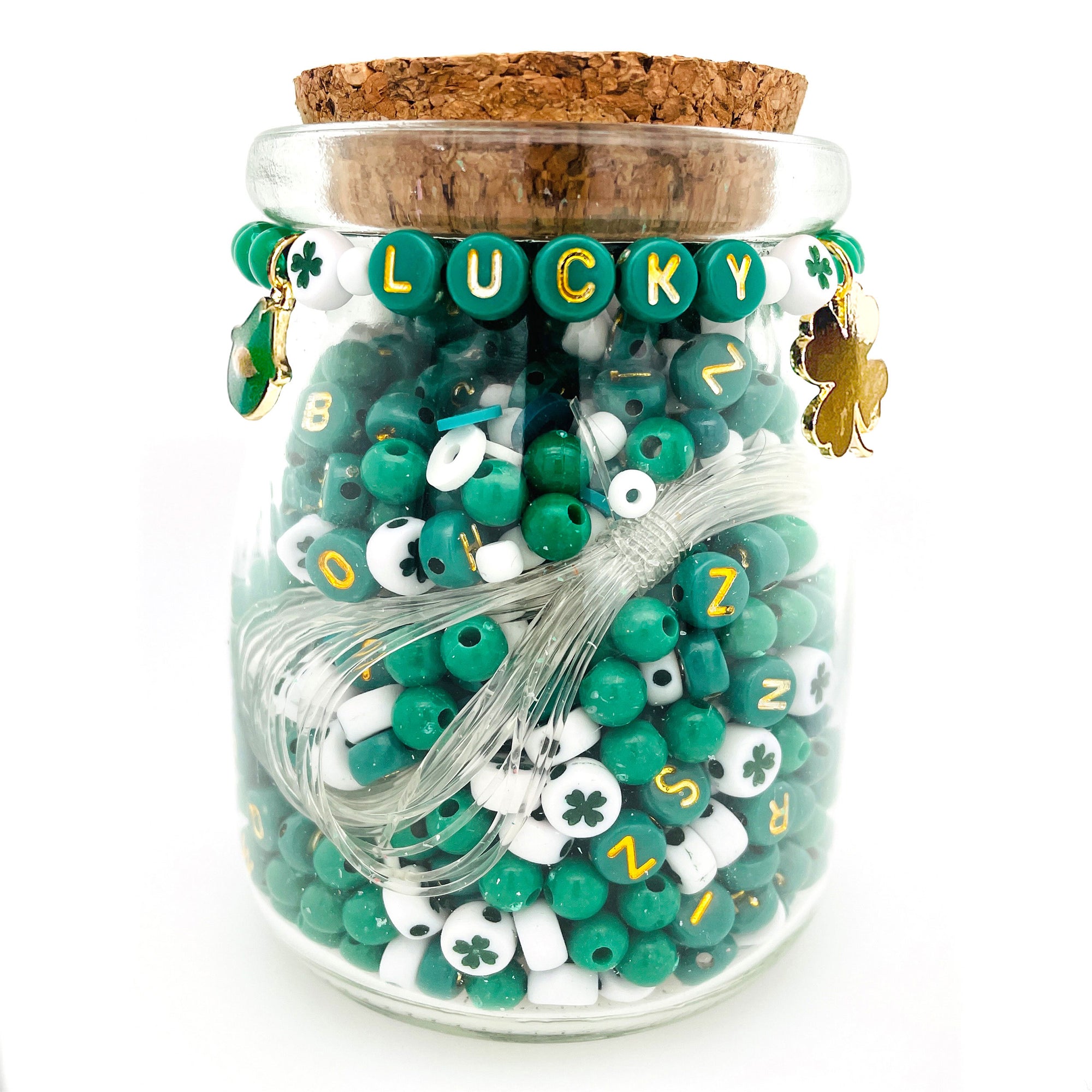Lucky St. Patrick's Day Green & Gold Letter Beads Jar DIY Bracelet Kit