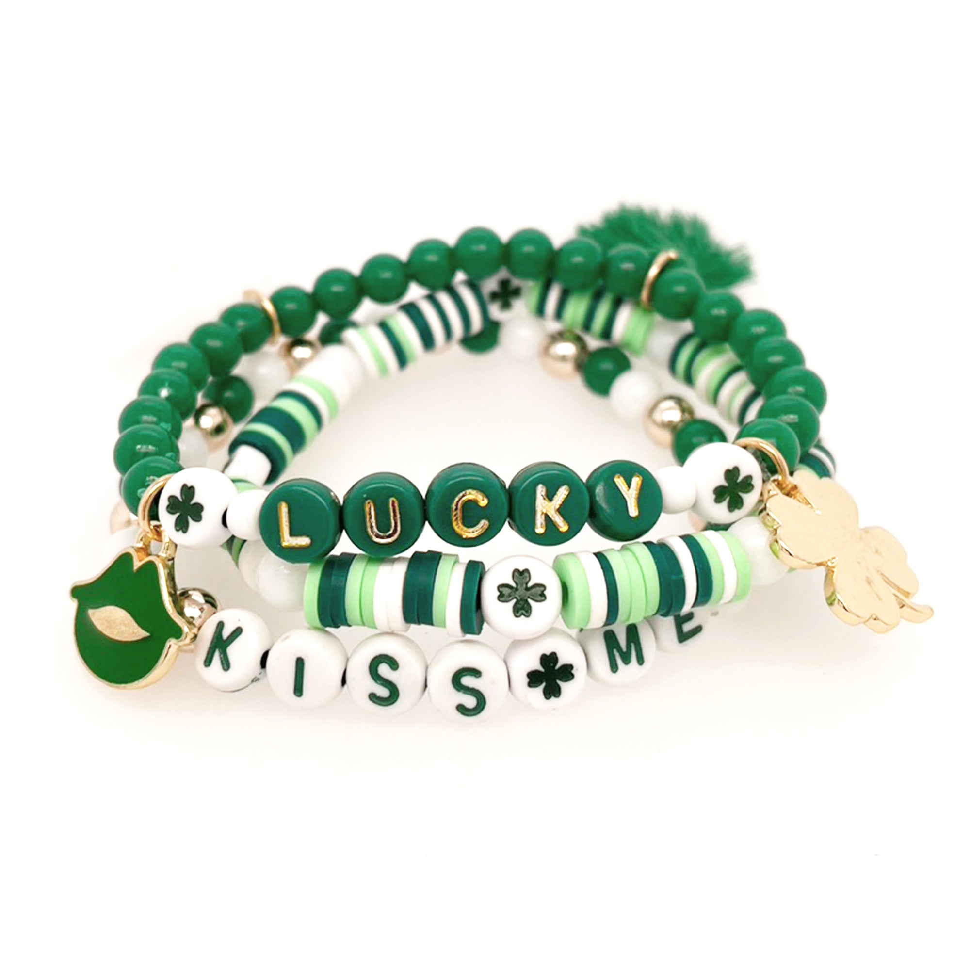 Lucky St. Patrick's Day Green & Gold Letter Beads Jar DIY Bracelet Kit