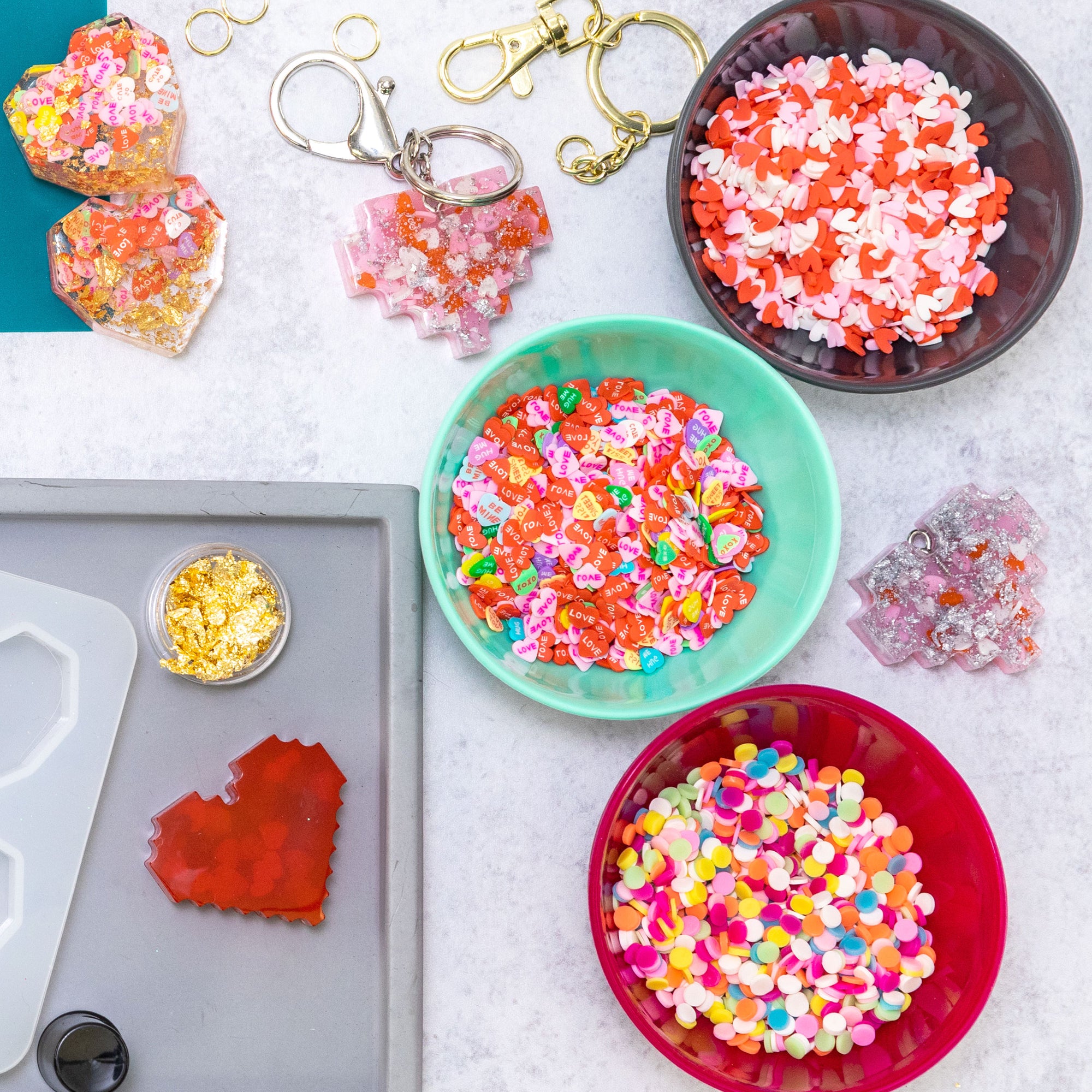 Red White Pink Hearts Polyclay Sprinkles