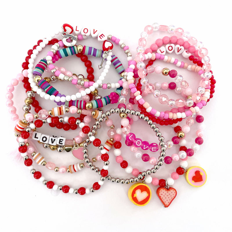 Multicolor Heart Bead Bracelet Set Pink