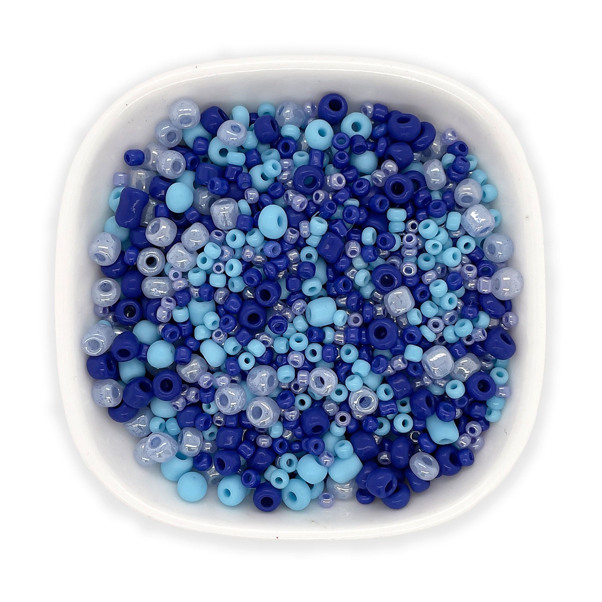 Mixed Seed Bead Assortment, Blue 60gm