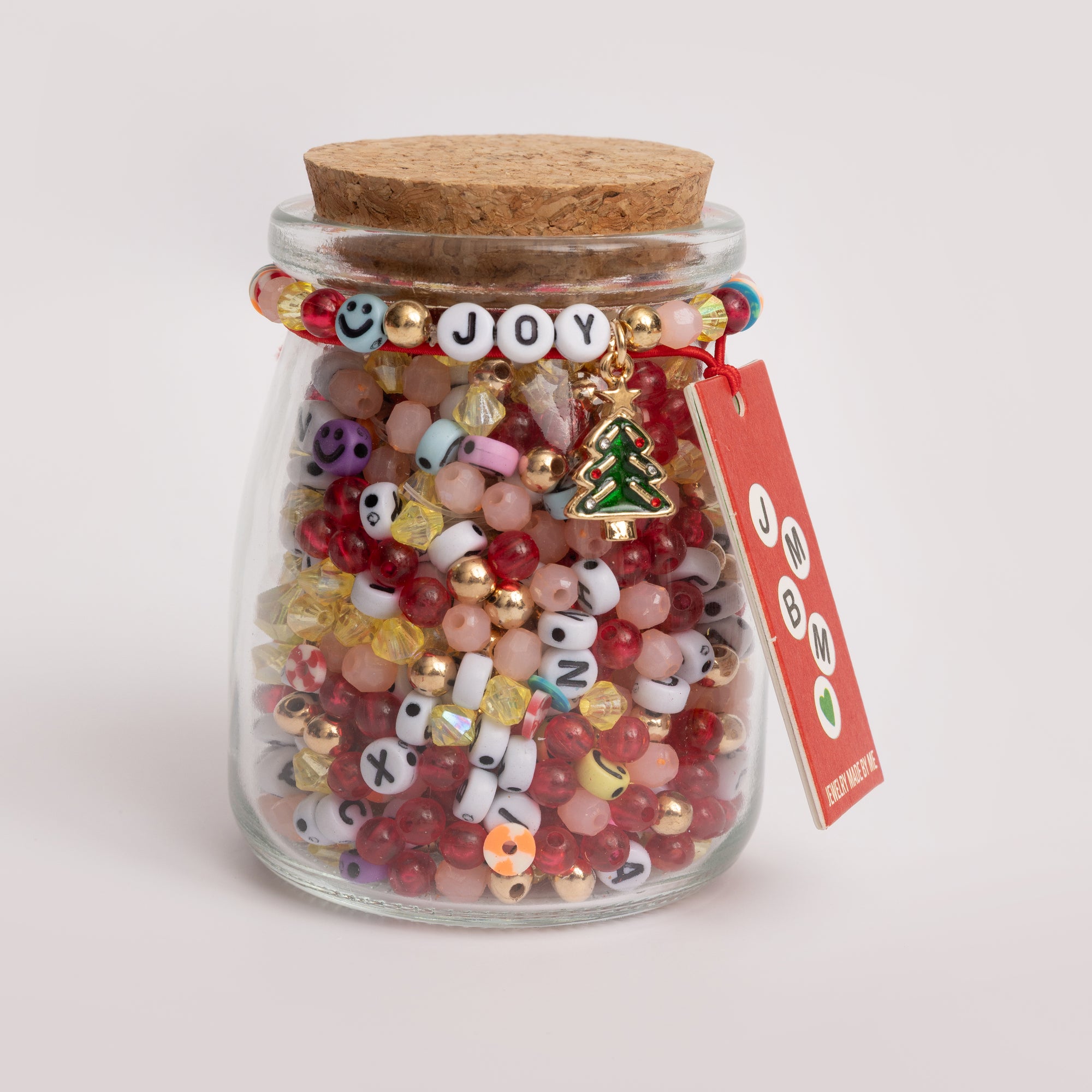 Joy DIY Letter Bead Jar with Enamel Christmas Tree Charm