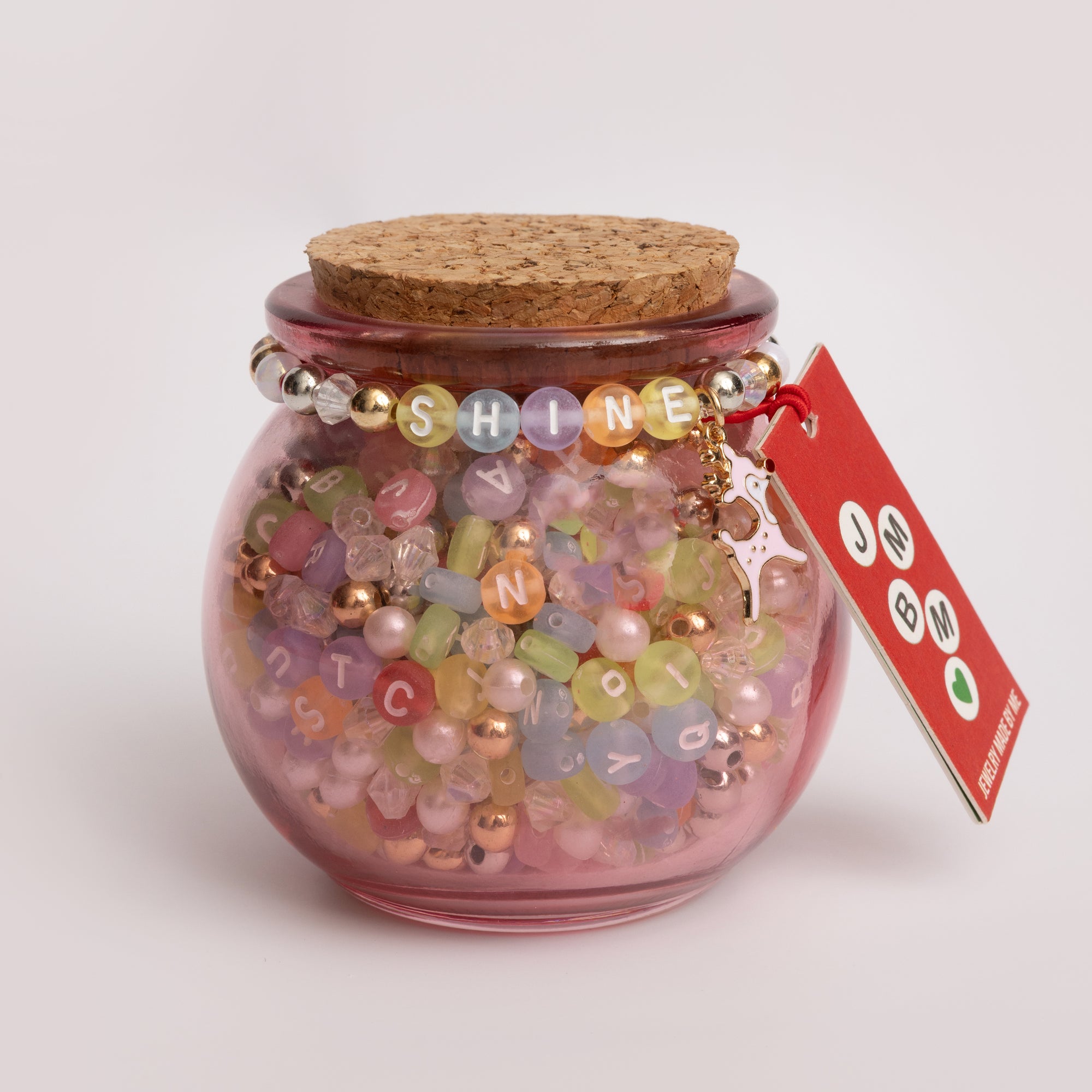 Shine Pink Reindeer DIY Letter Bead Jar