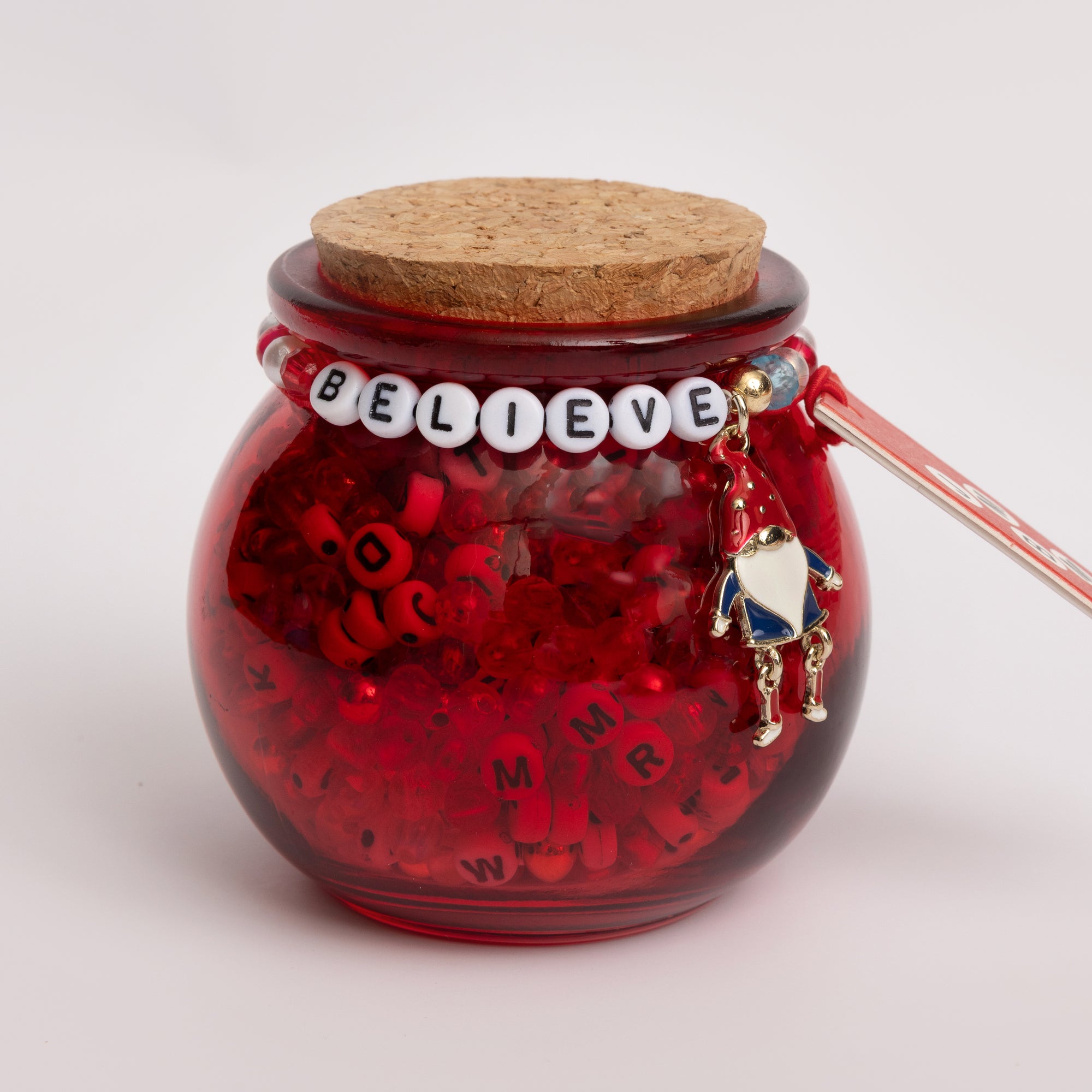 Believe Red Gnome Bead Jar