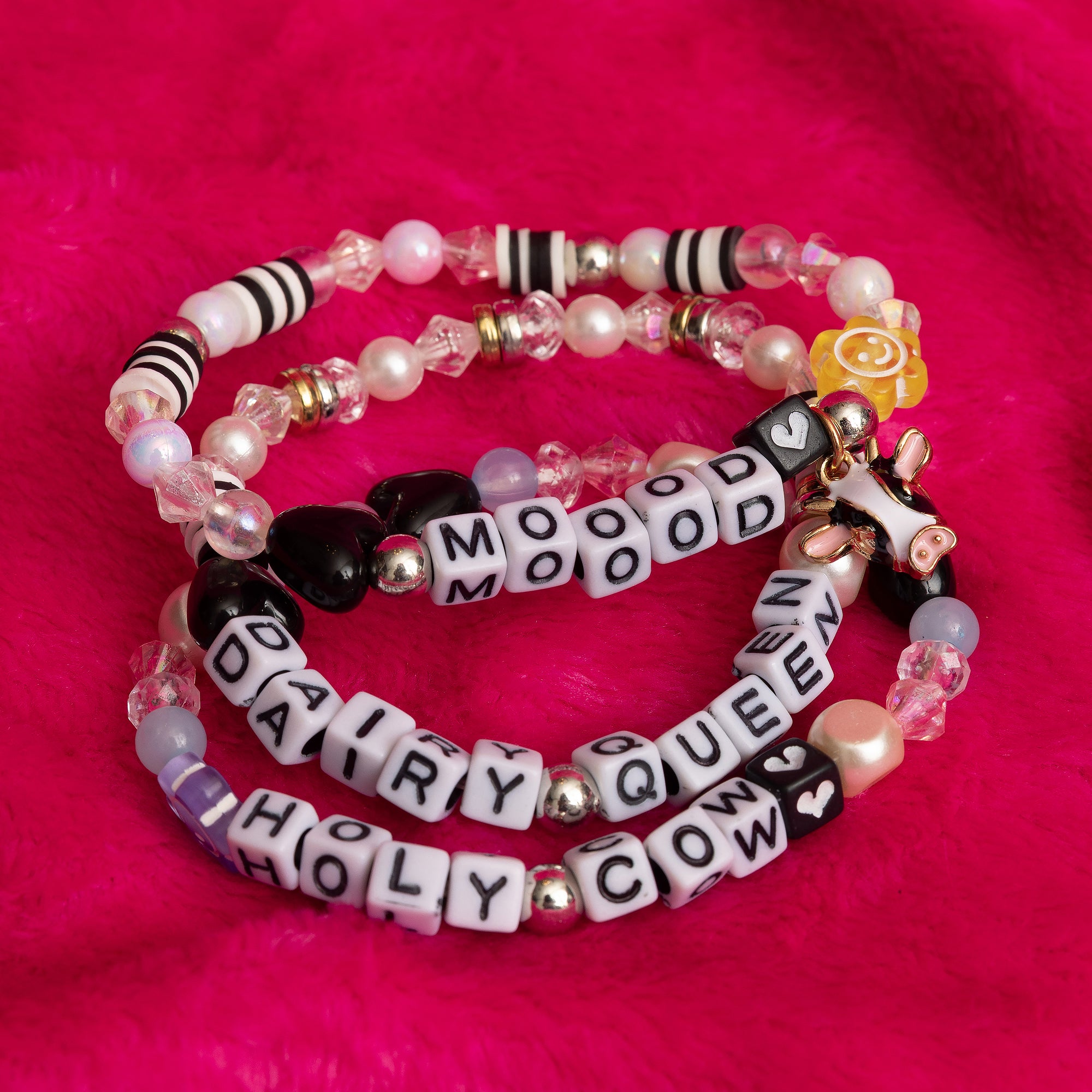 The Original Bead Jar™ Moood Cow Charm Cow Print Black and White Letter Beads DIY Jar