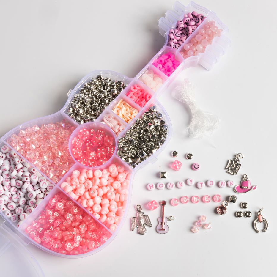 Rhinestone Cowgirl Bubble Gum Pink Letter Bead Guitar Shaped Bead Kit ...