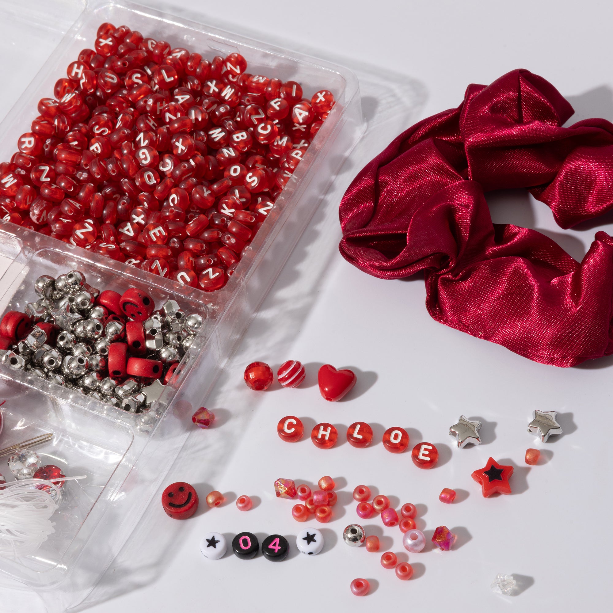 Red DIY Beaded Scrunchie Kit