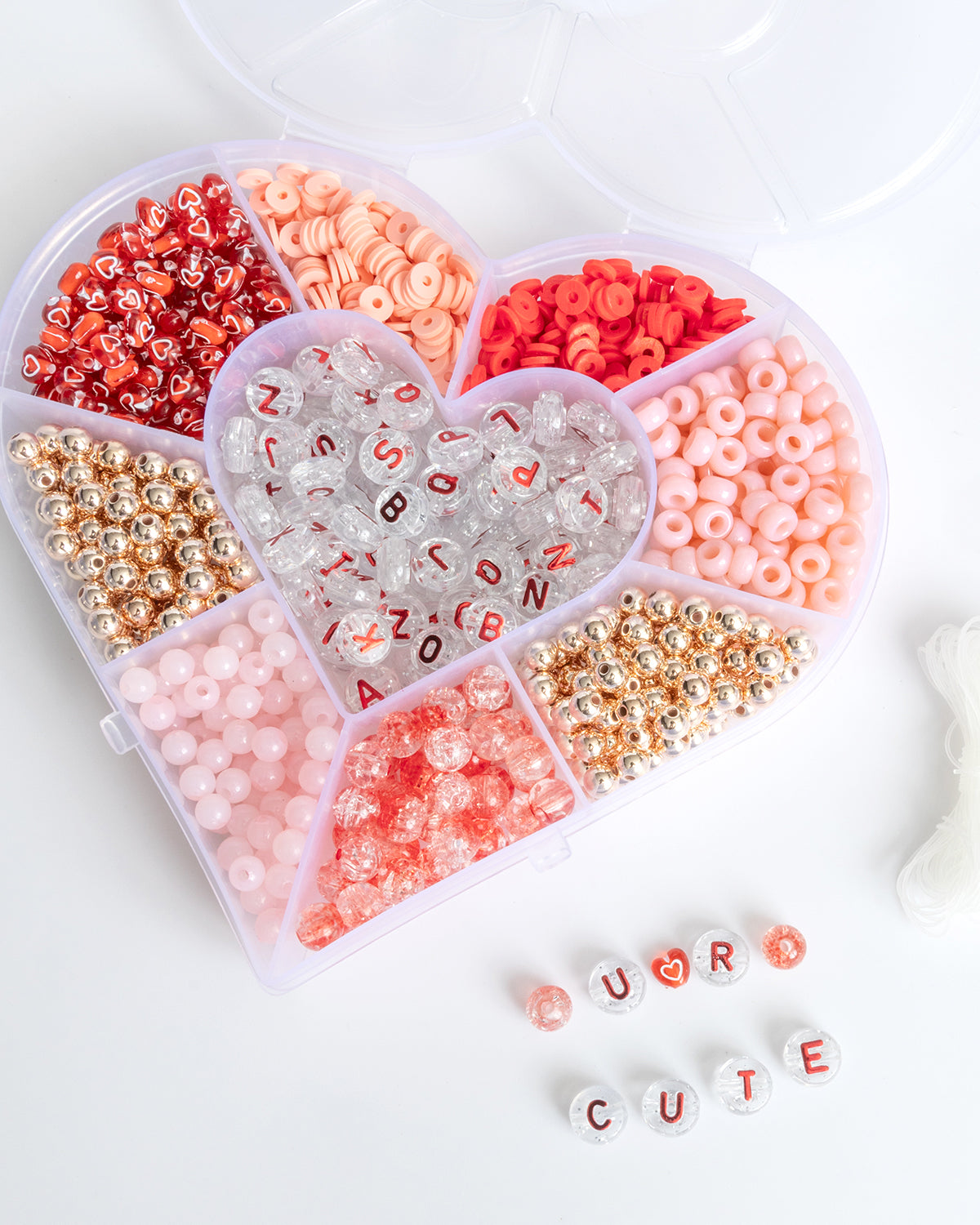 Red and Pink Heart Shaped DIY Letter Bead Box